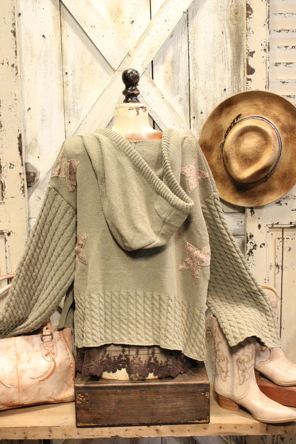 Twilight Tavern Olive Hooded Sweater