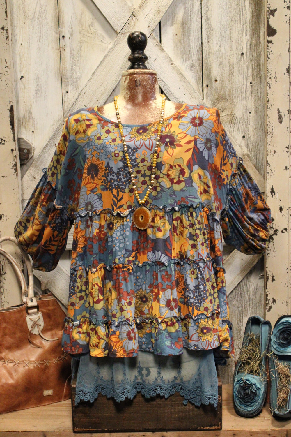 Dusty Blue Floral Blouse