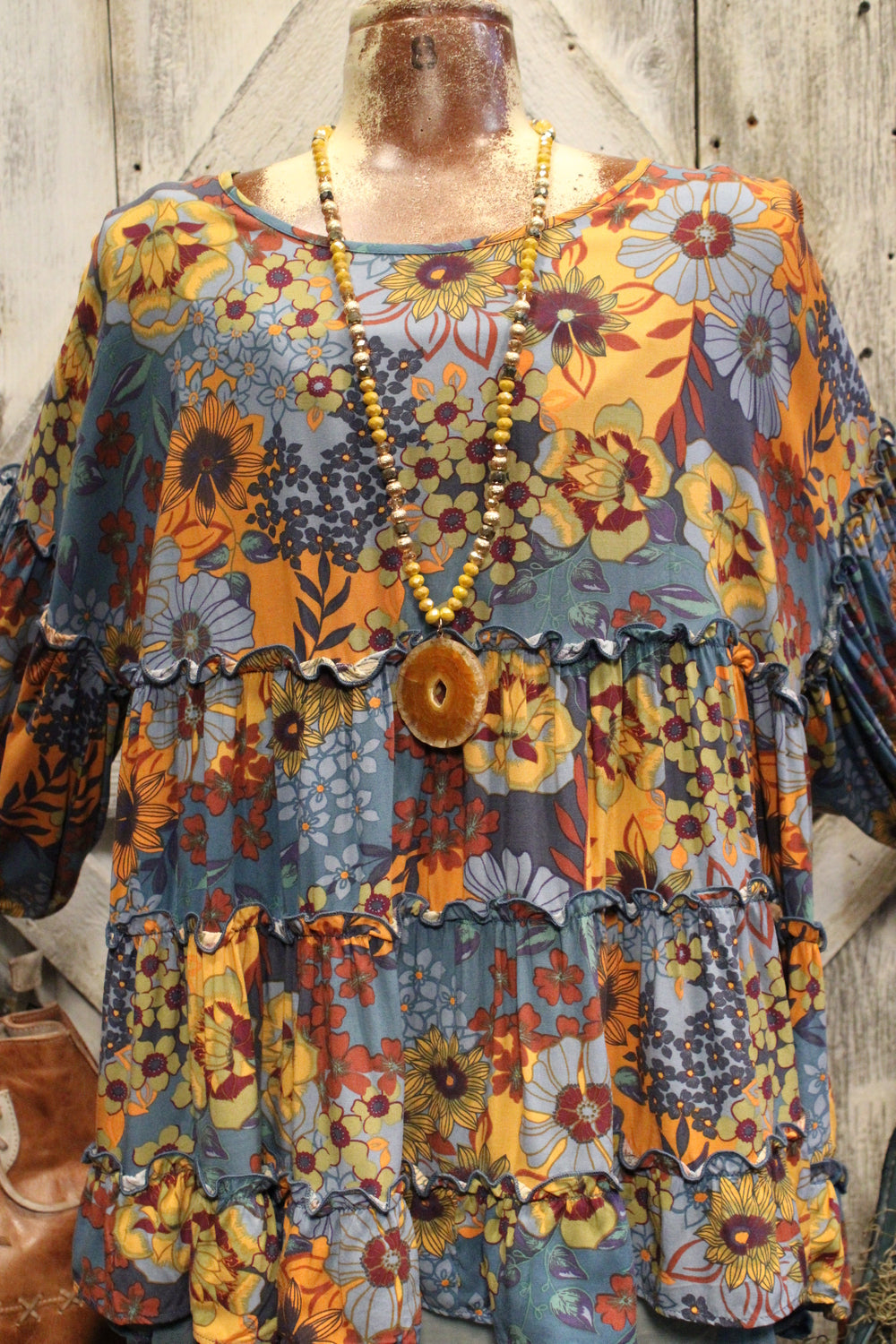 Dusty Blue Floral Blouse