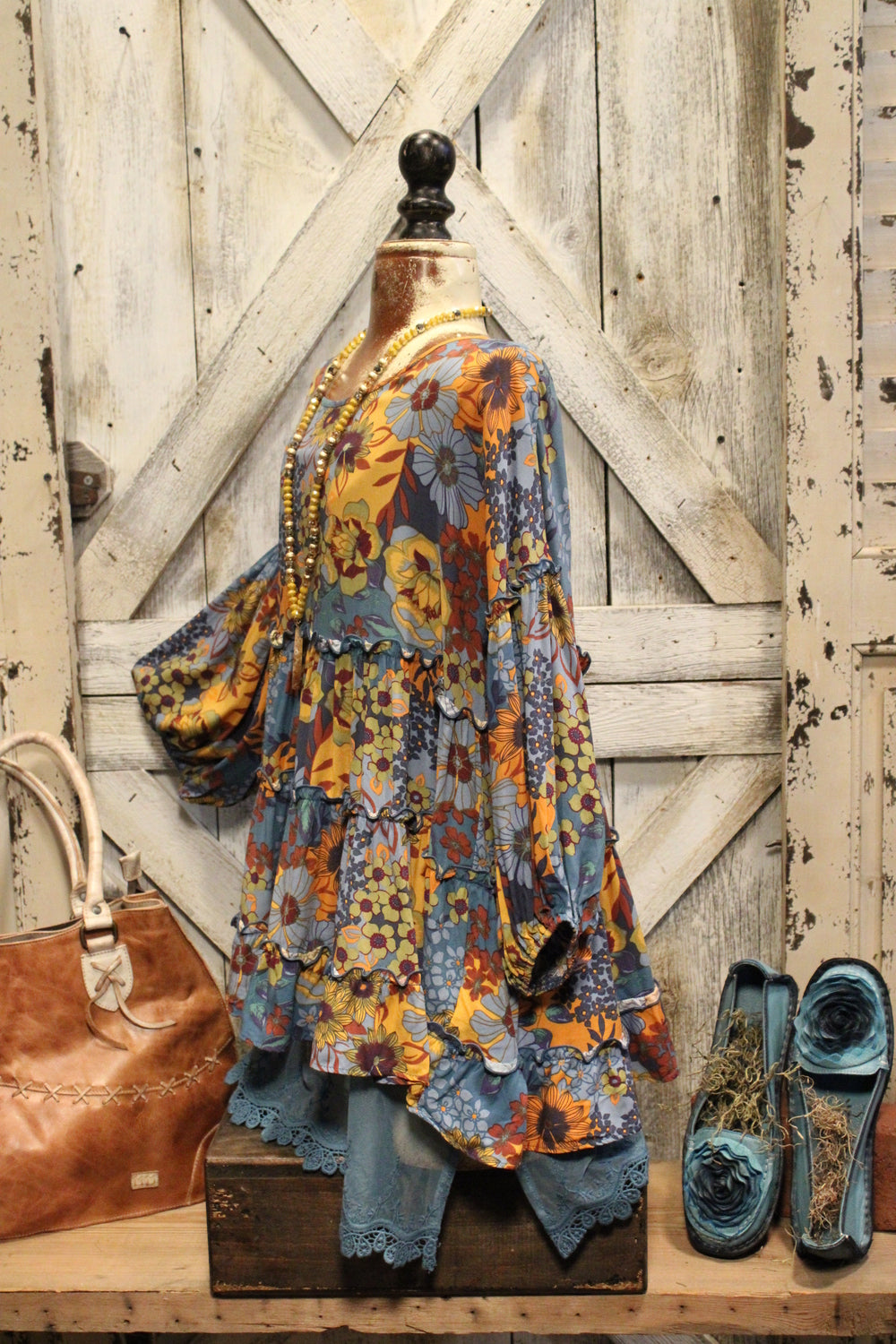 Dusty Blue Floral Blouse