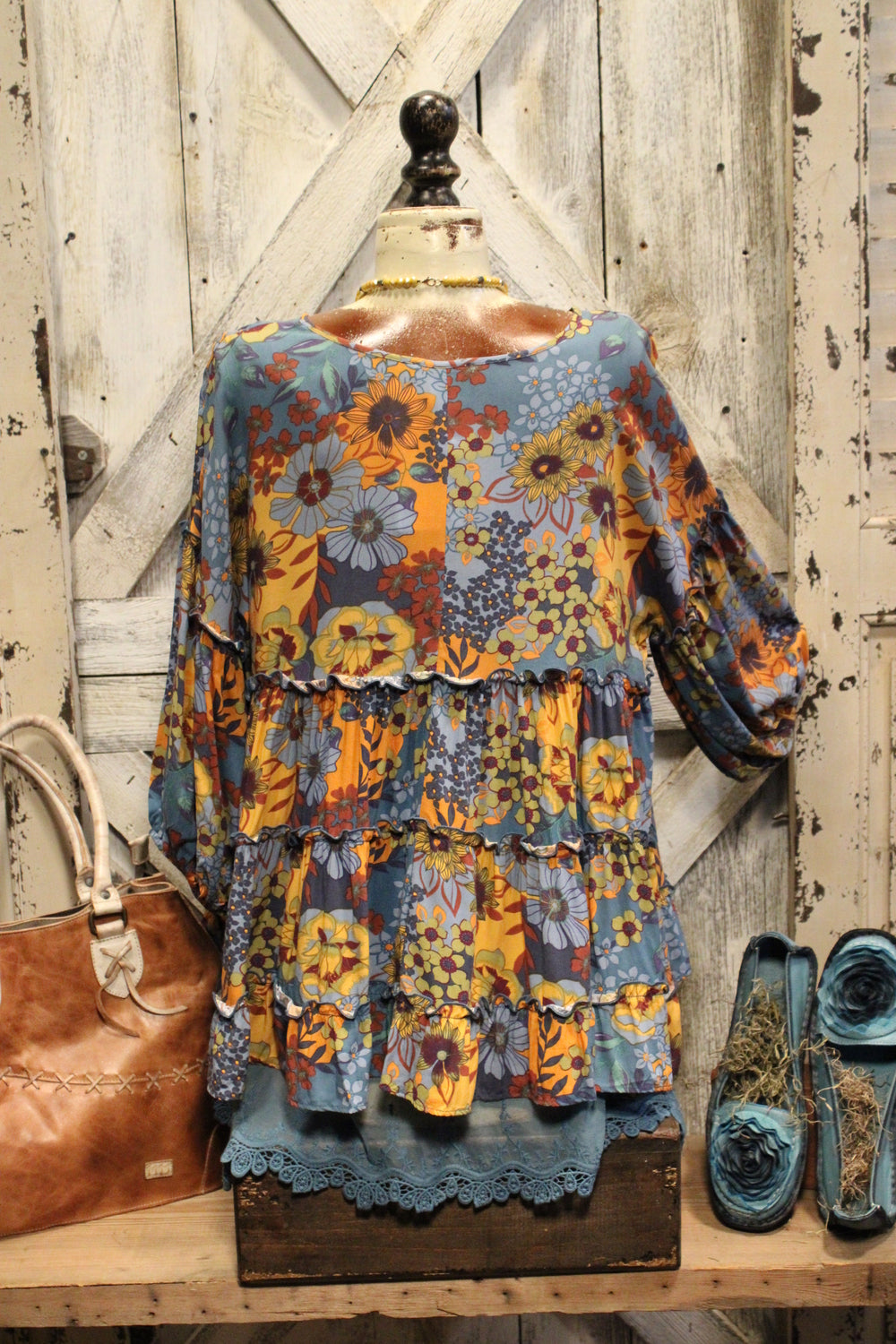 Dusty Blue Floral Blouse