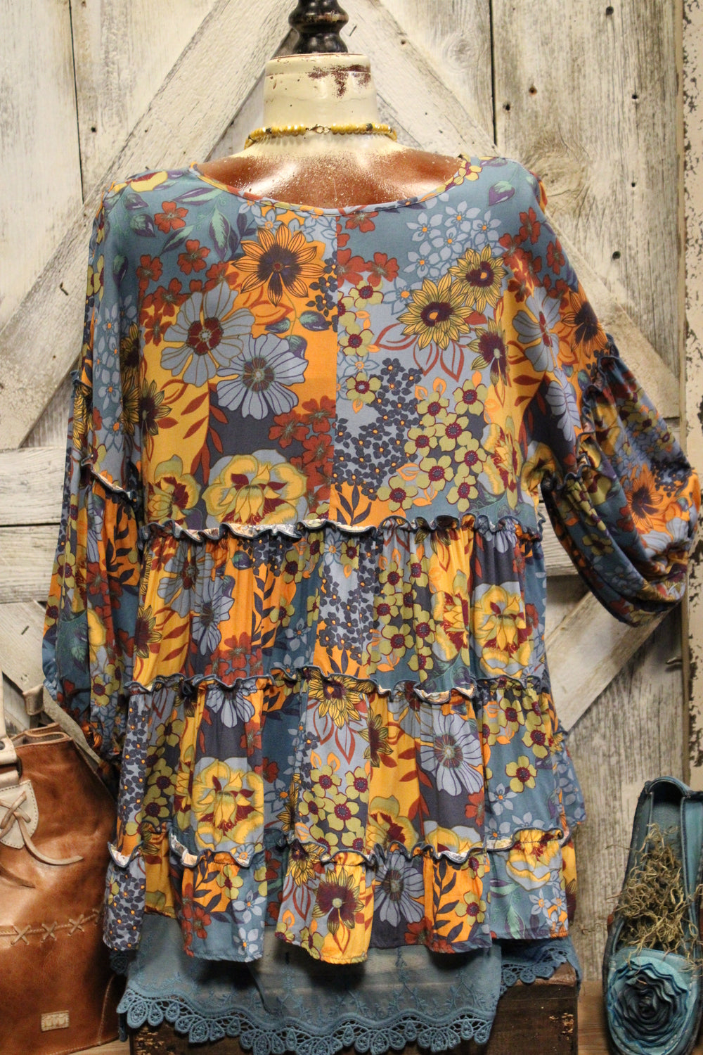 Dusty Blue Floral Blouse