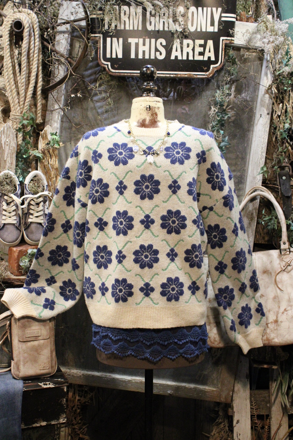 Blue Blooms Sweater
