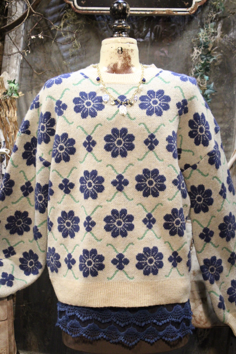 Blue Blooms Sweater