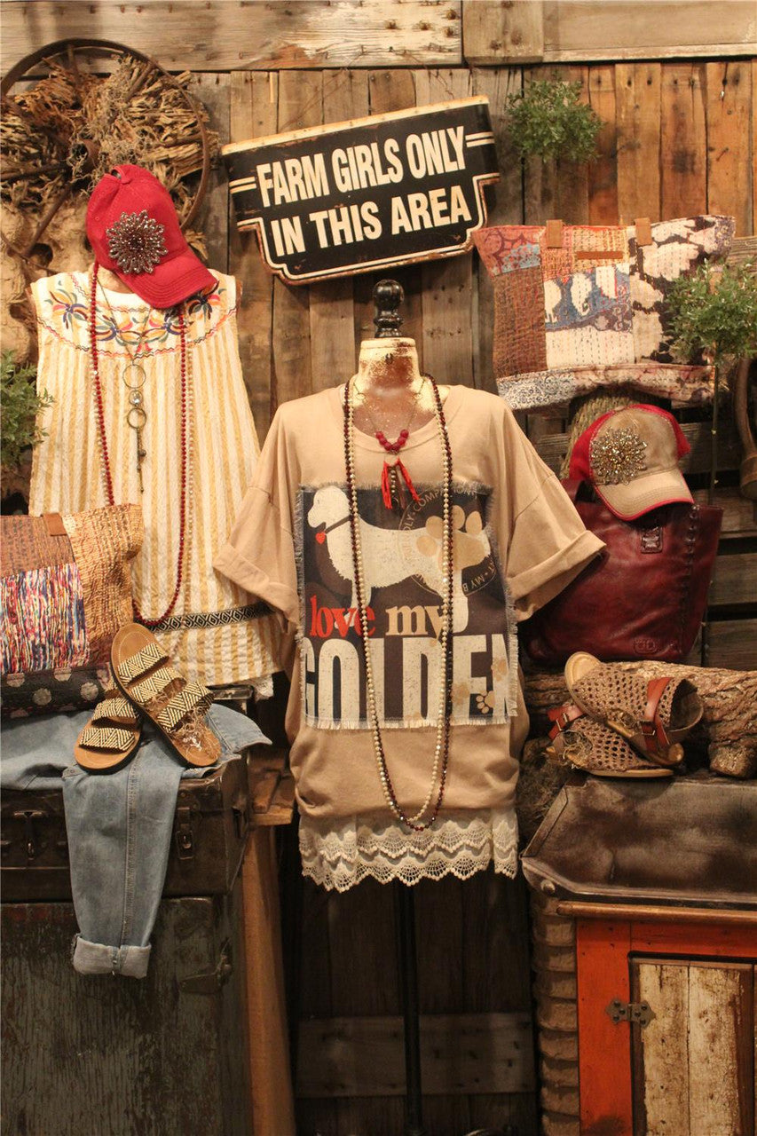 Women's Distressed Casual Tee With Love My Golden Panel