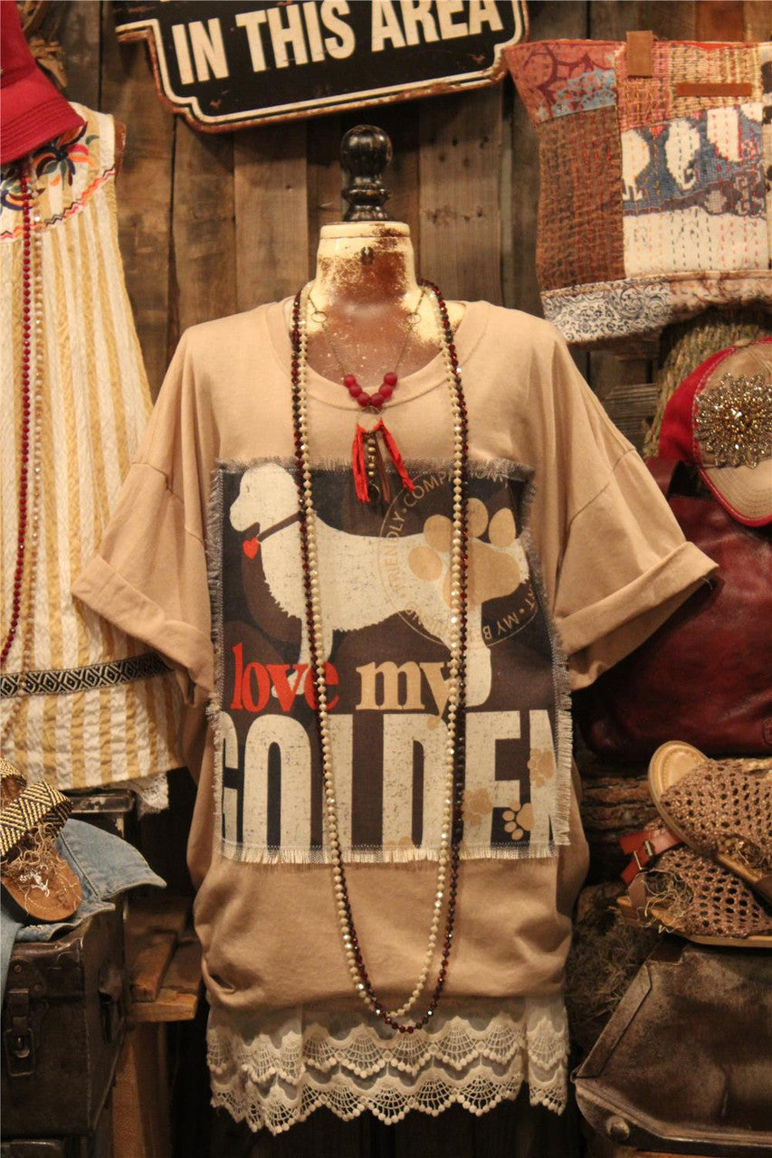 Women's Distressed Casual Tee With Love My Golden Panel