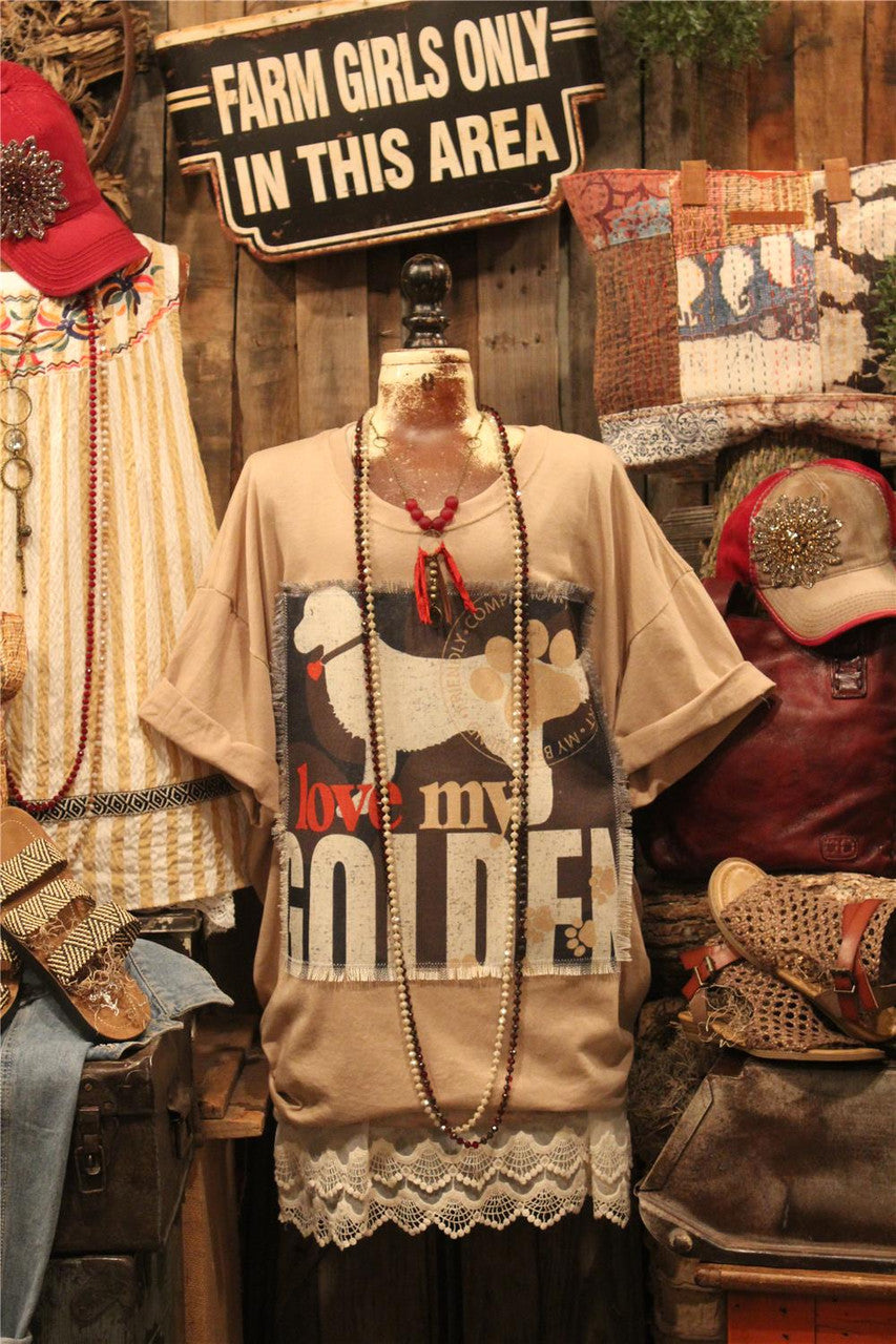 Women's Distressed Casual Tee With Love My Golden Panel