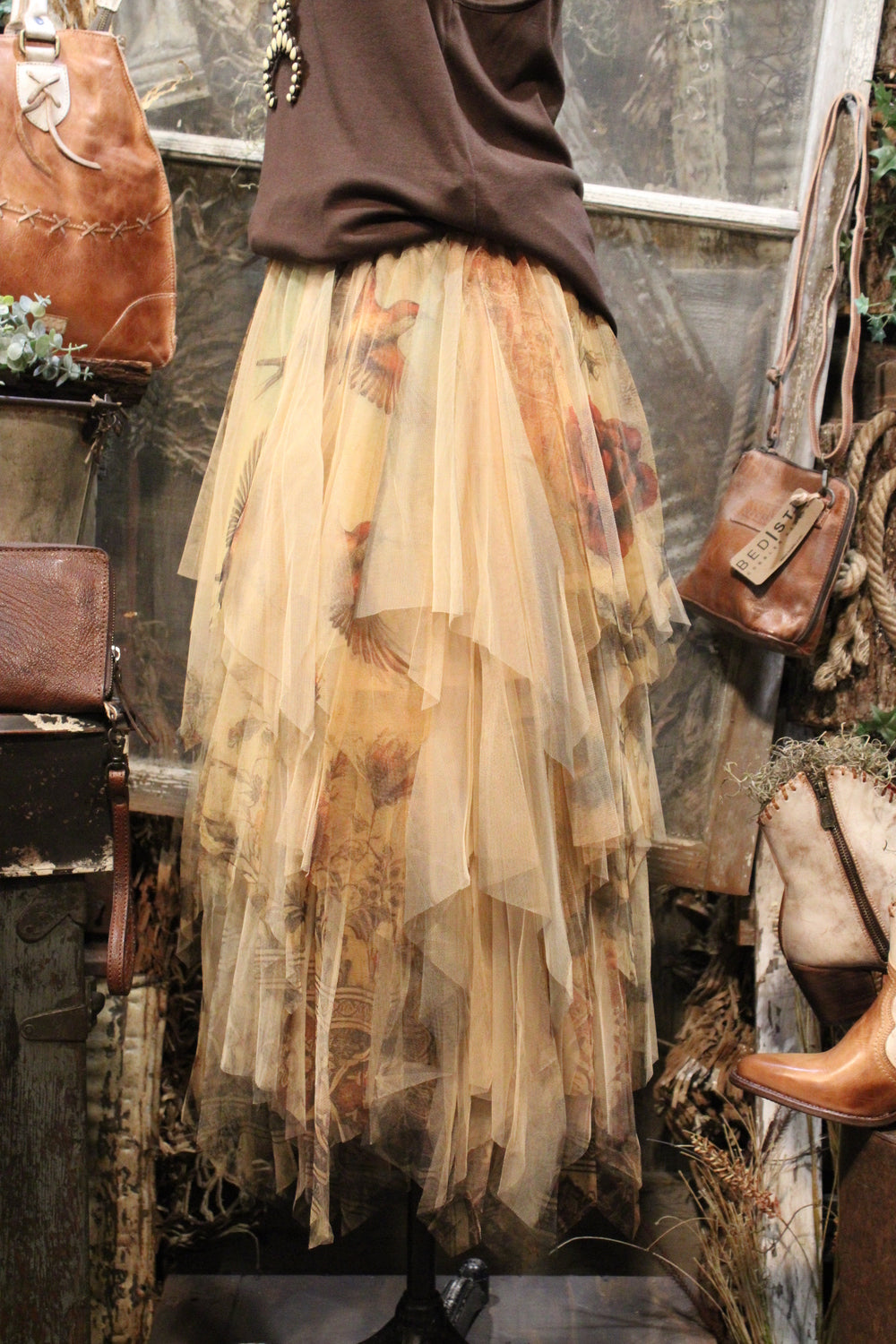 Moondust Vintage Bird Taupe Skirt