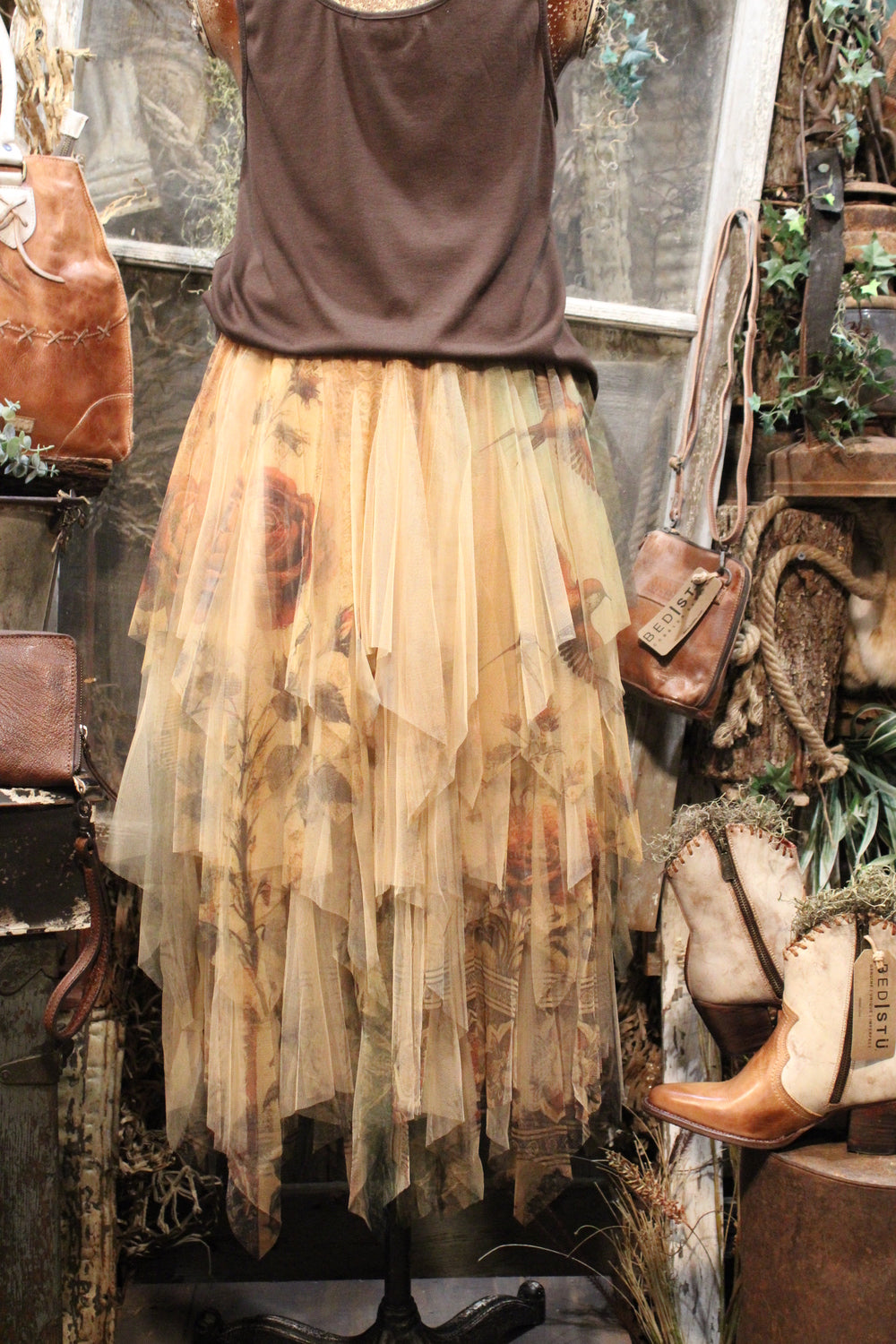 Moondust Vintage Bird Taupe Skirt