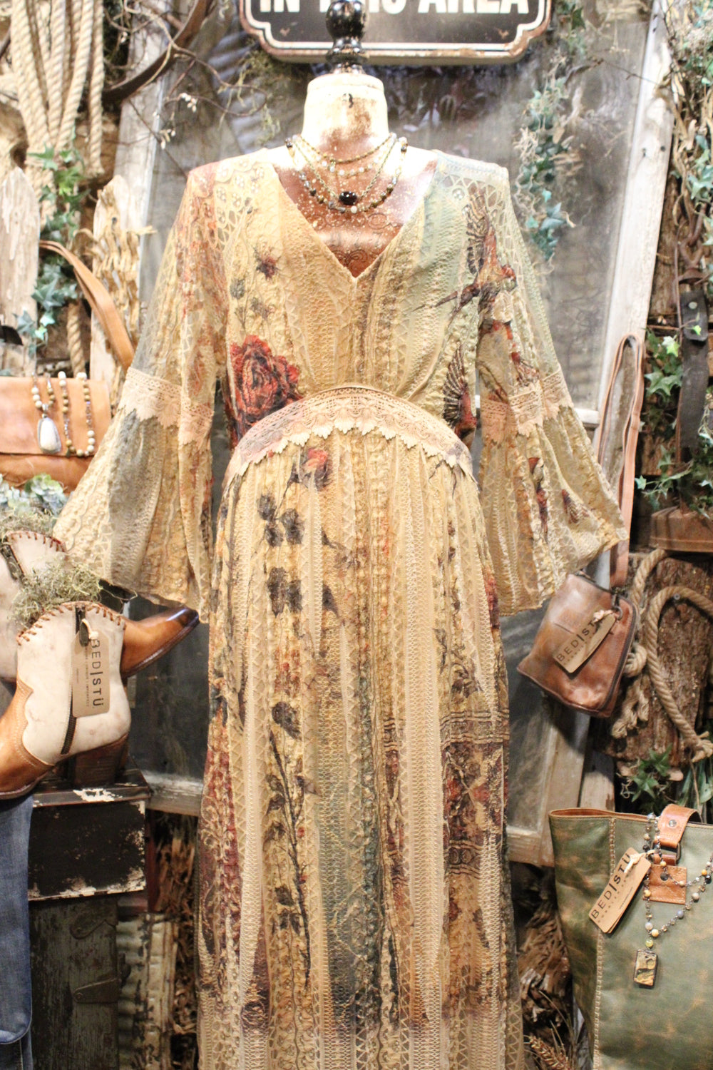 Lead Singer Vintage Bird Taupe Maxi Dress