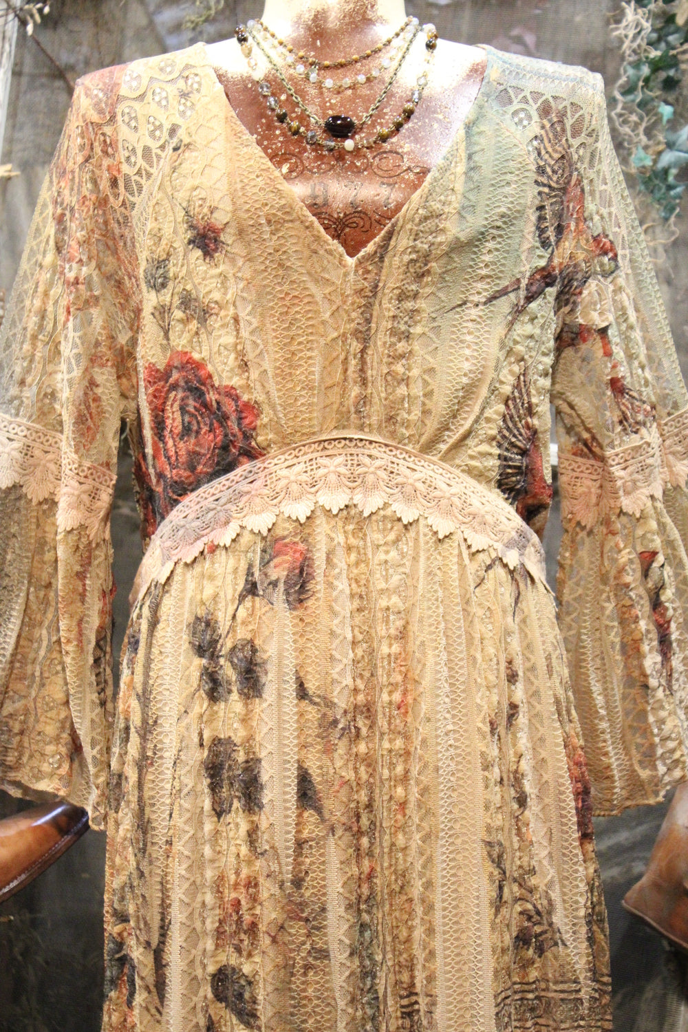 Lead Singer Vintage Bird Taupe Maxi Dress