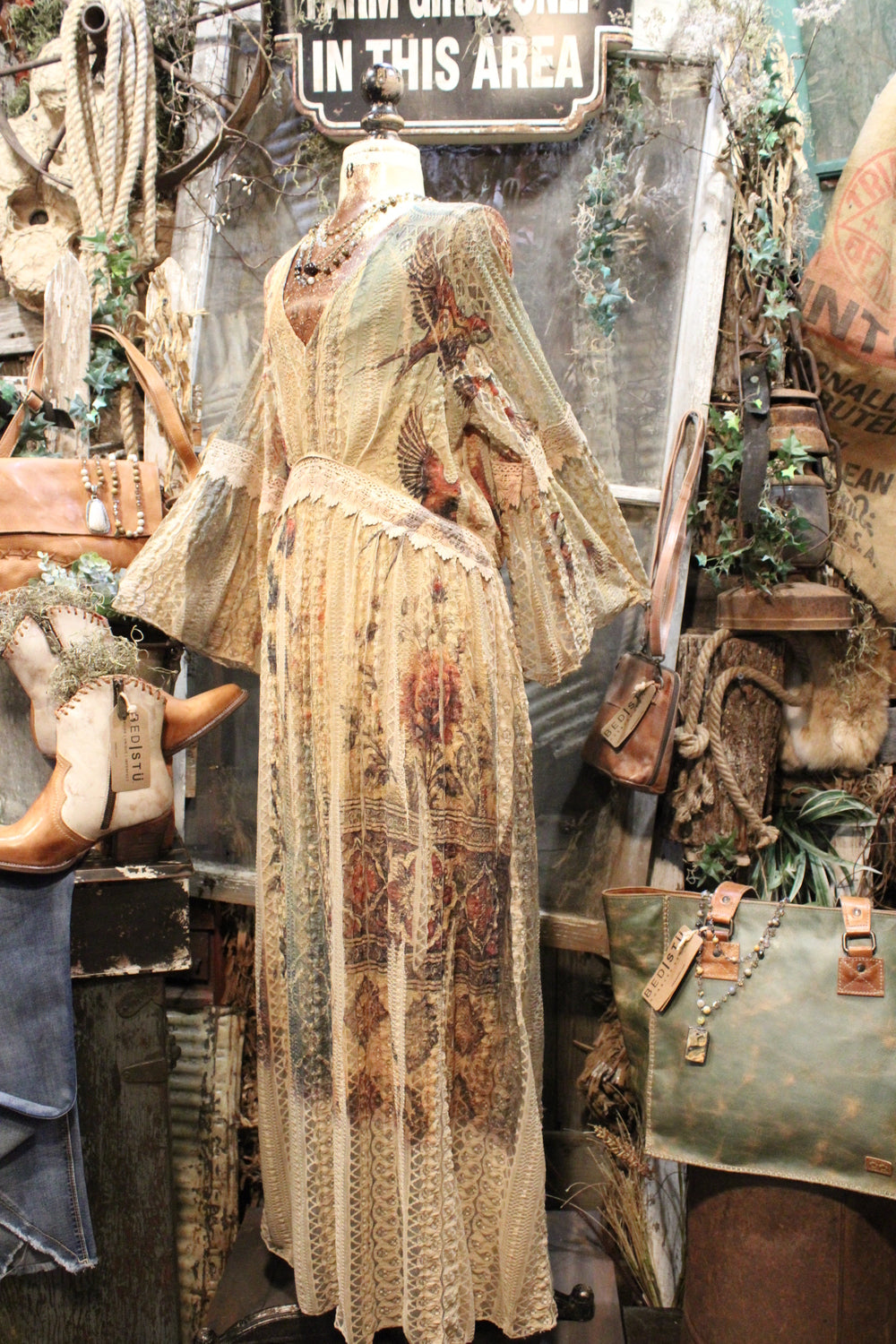 Lead Singer Vintage Bird Taupe Maxi Dress
