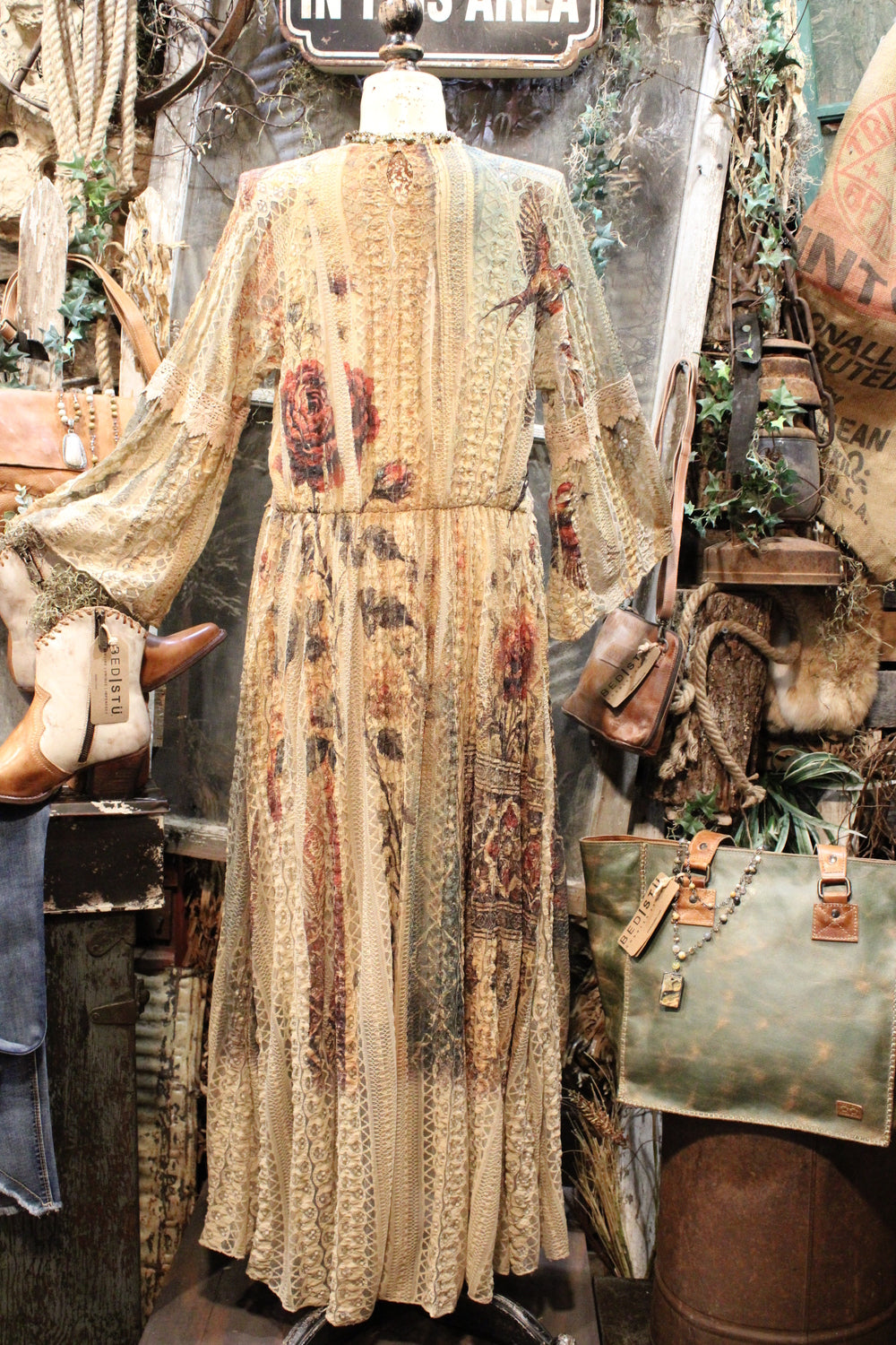 Lead Singer Vintage Bird Taupe Maxi Dress