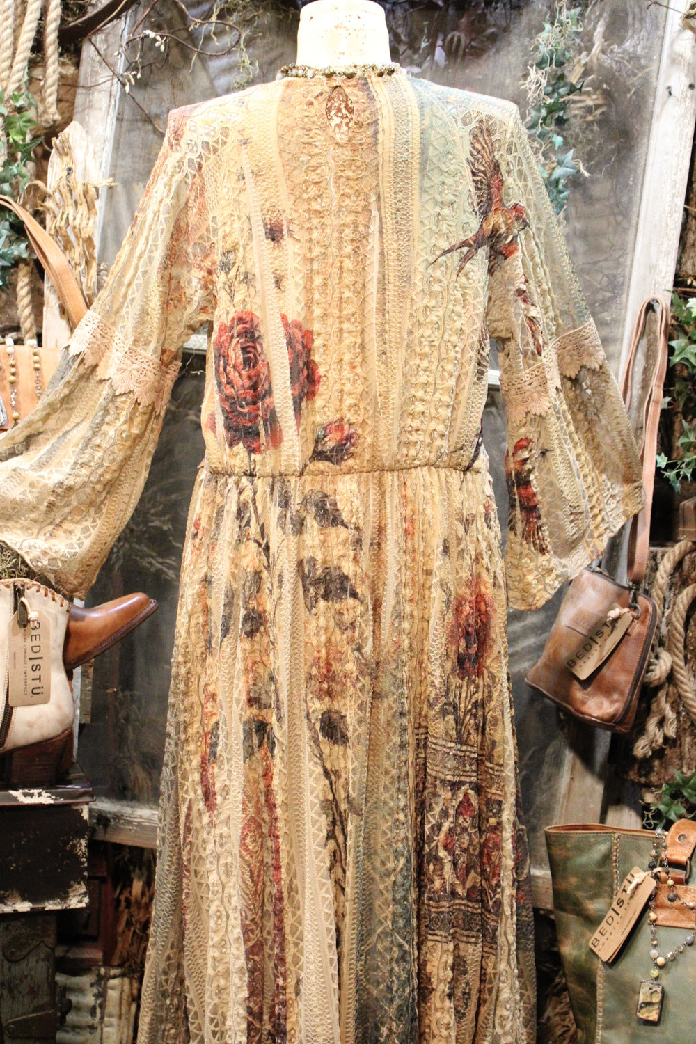Lead Singer Vintage Bird Taupe Maxi Dress