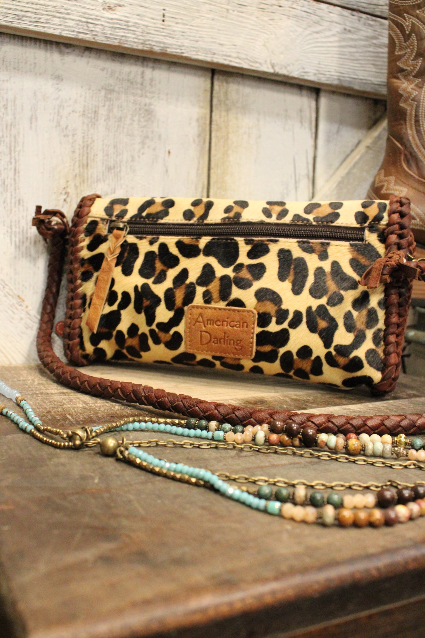 Fierce Braided Leather Leopard Print Mini Wallet