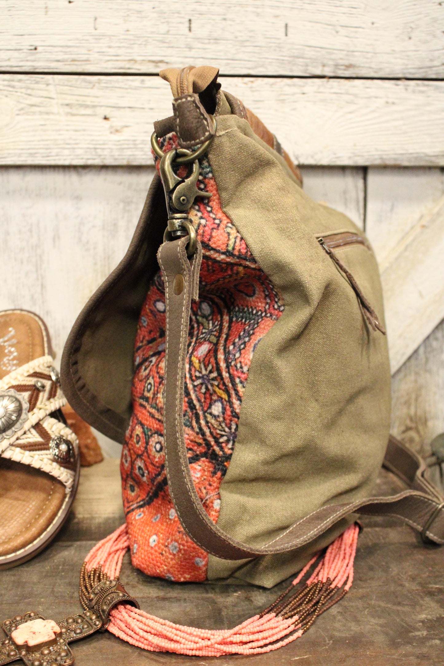 Ready For Fun Canvas and Cowhide Messenger Bag