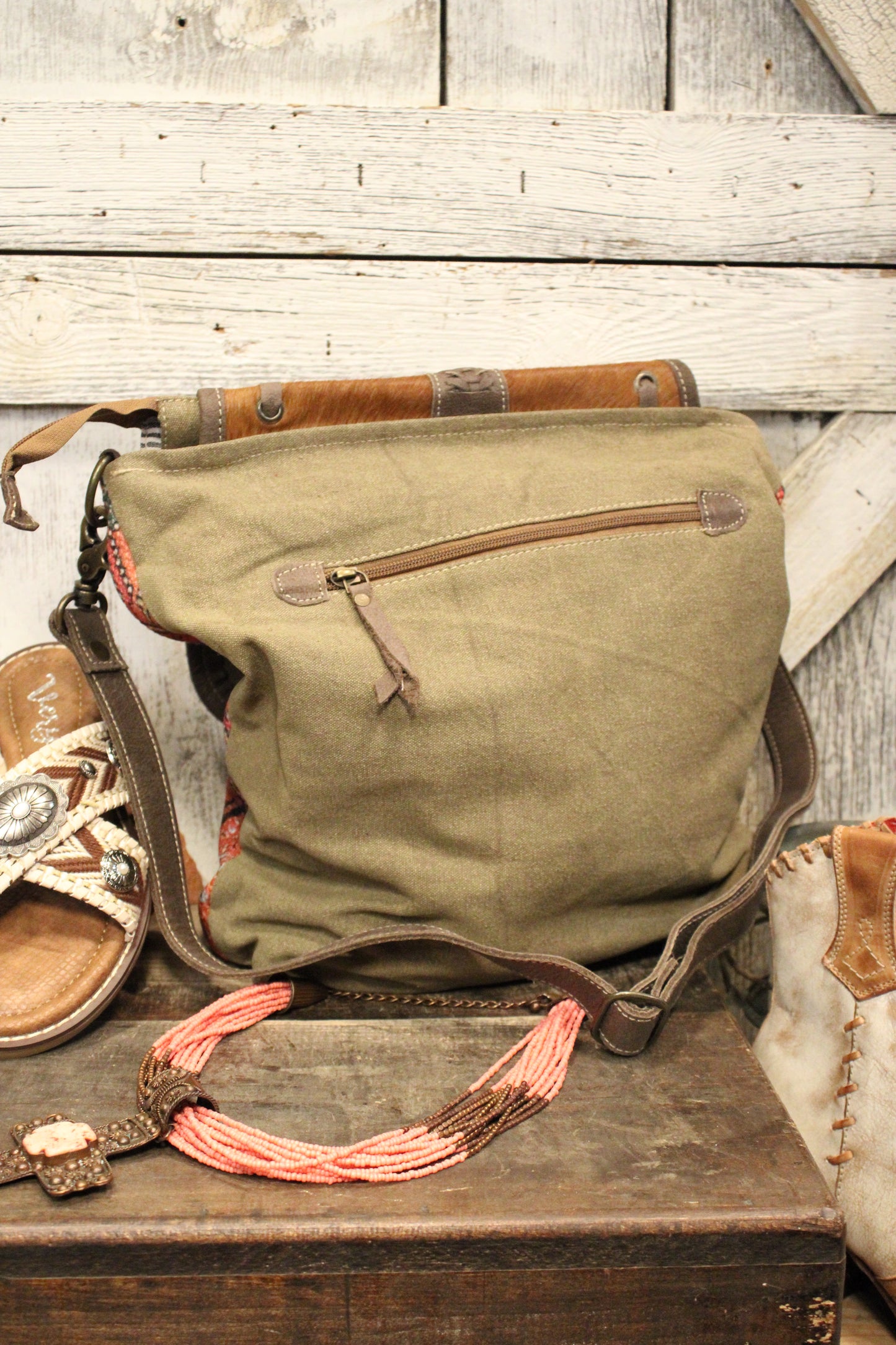 Ready For Fun Canvas and Cowhide Messenger Bag
