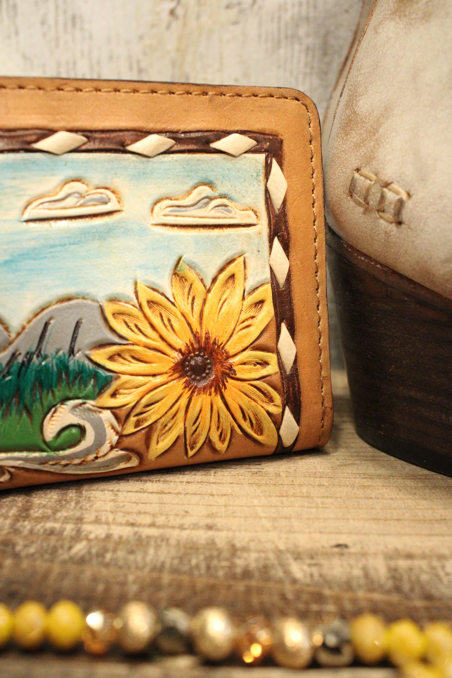 Sunflowers and Landscape Leather Wallet