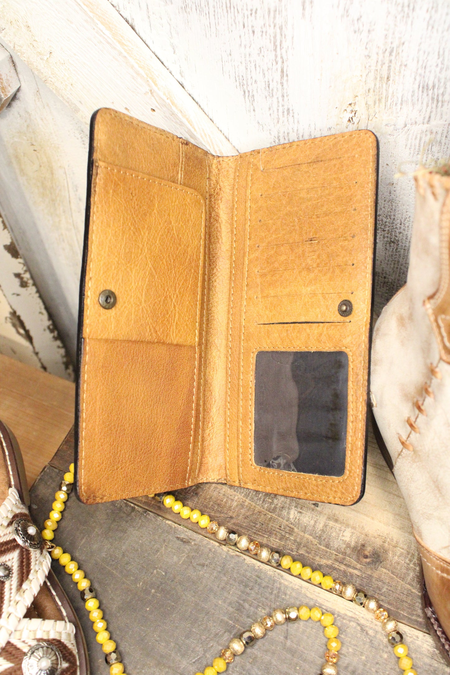 Sunflowers and Landscape Leather Wallet
