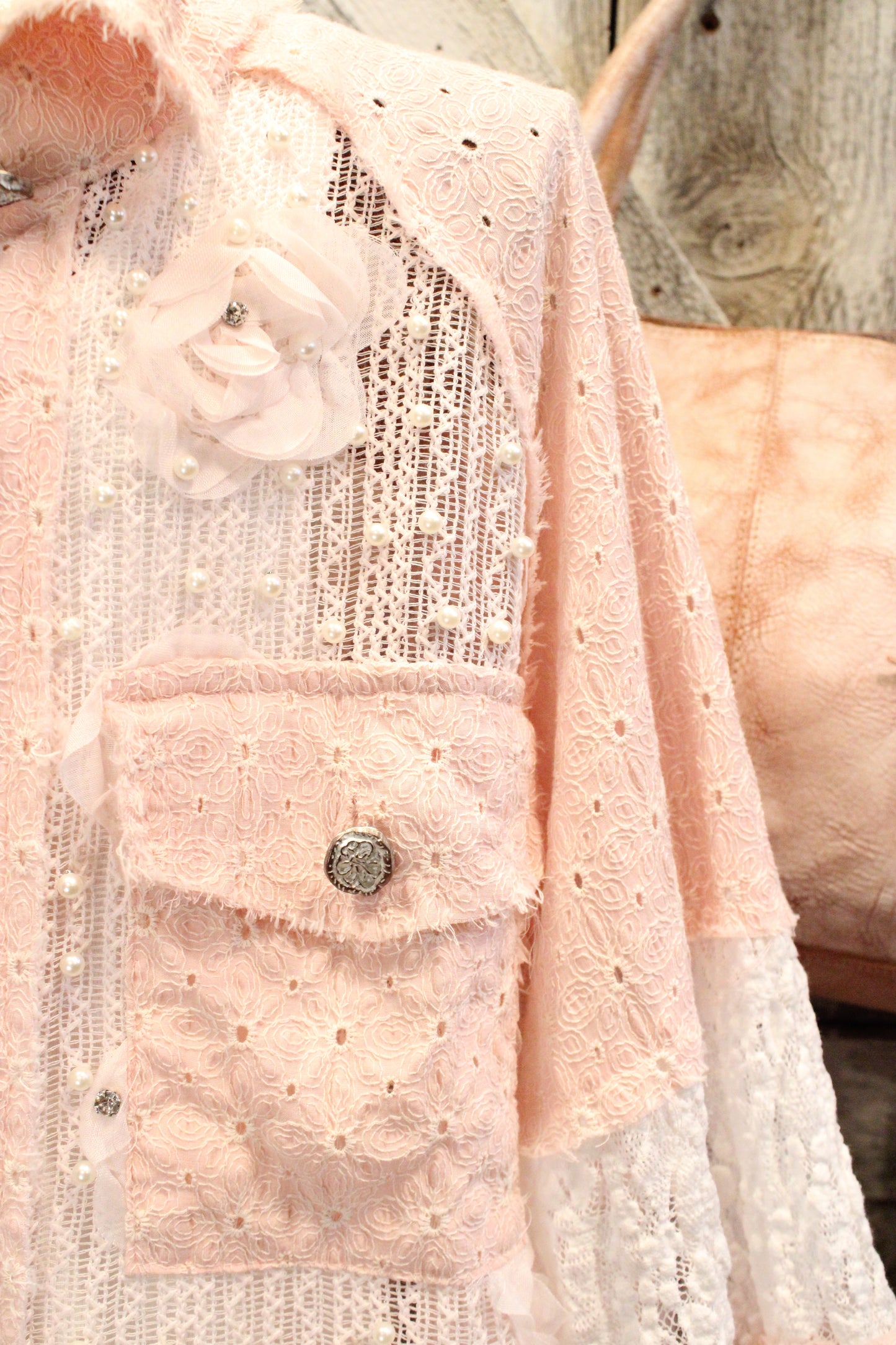 Diamonds and Pearls Strawberry Yogurt Eyelet Jacket