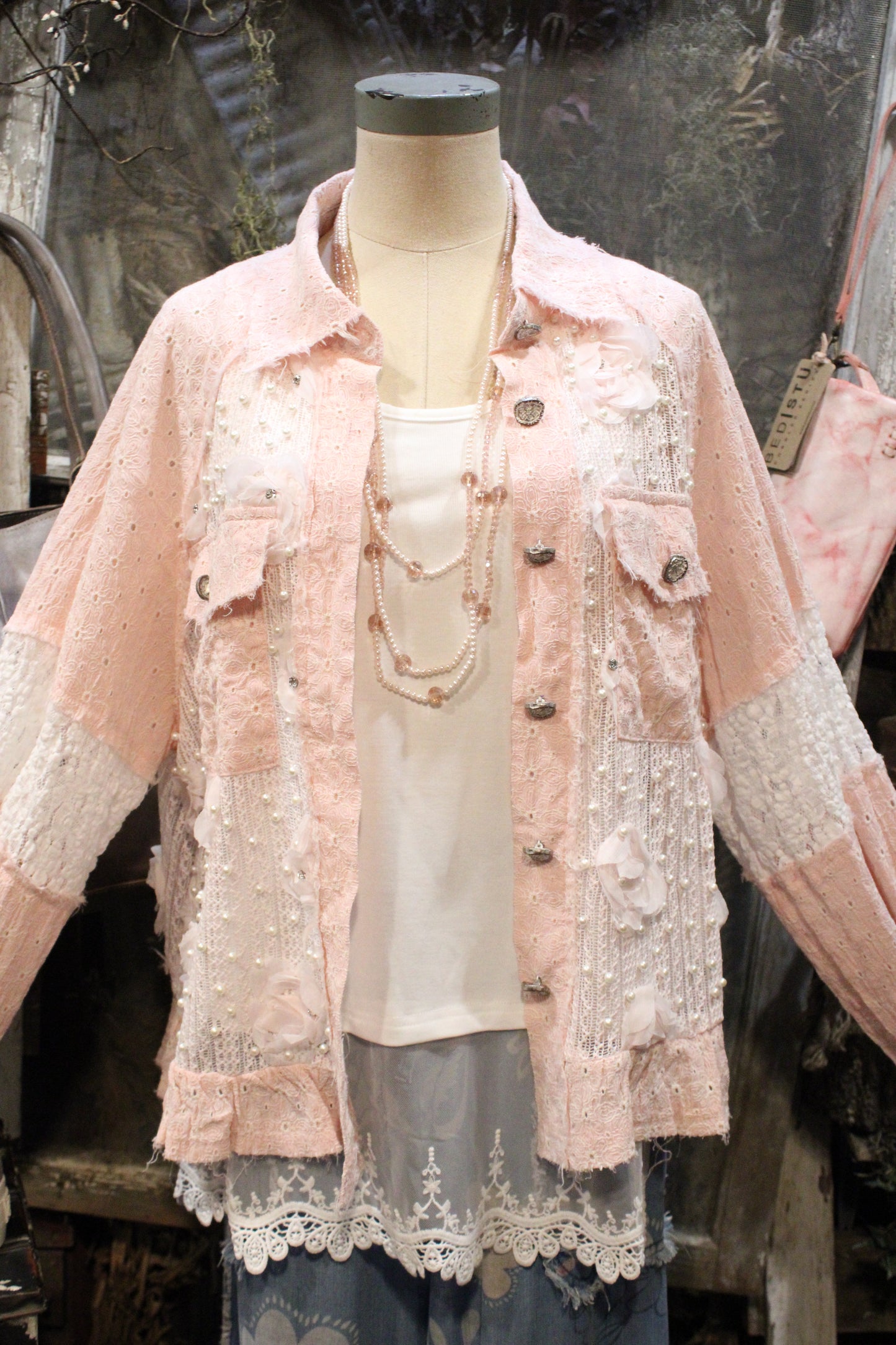 Diamonds and Pearls Strawberry Yogurt Eyelet Jacket