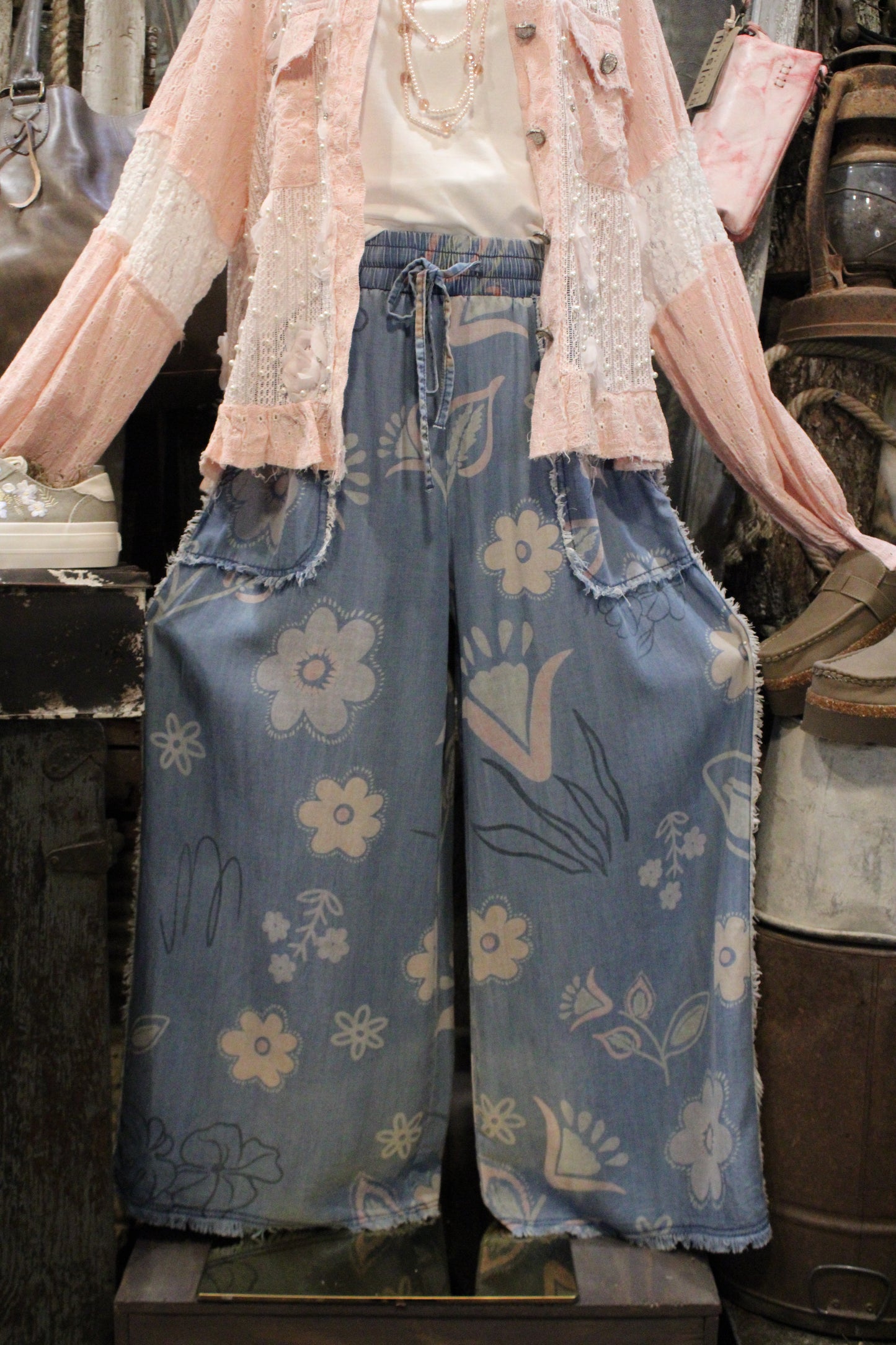 Floral Faded Chambray Pants