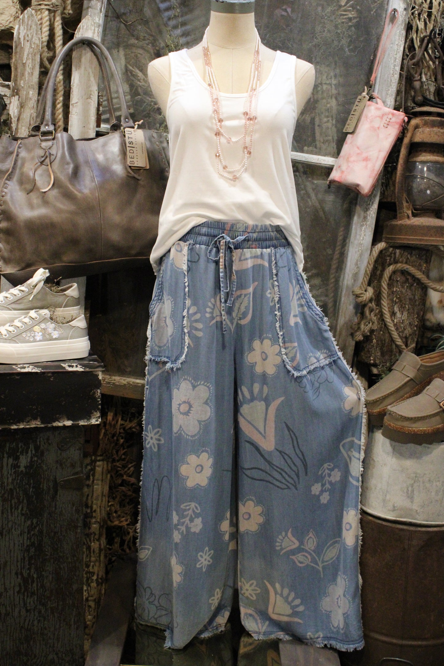 Floral Faded Chambray Pants