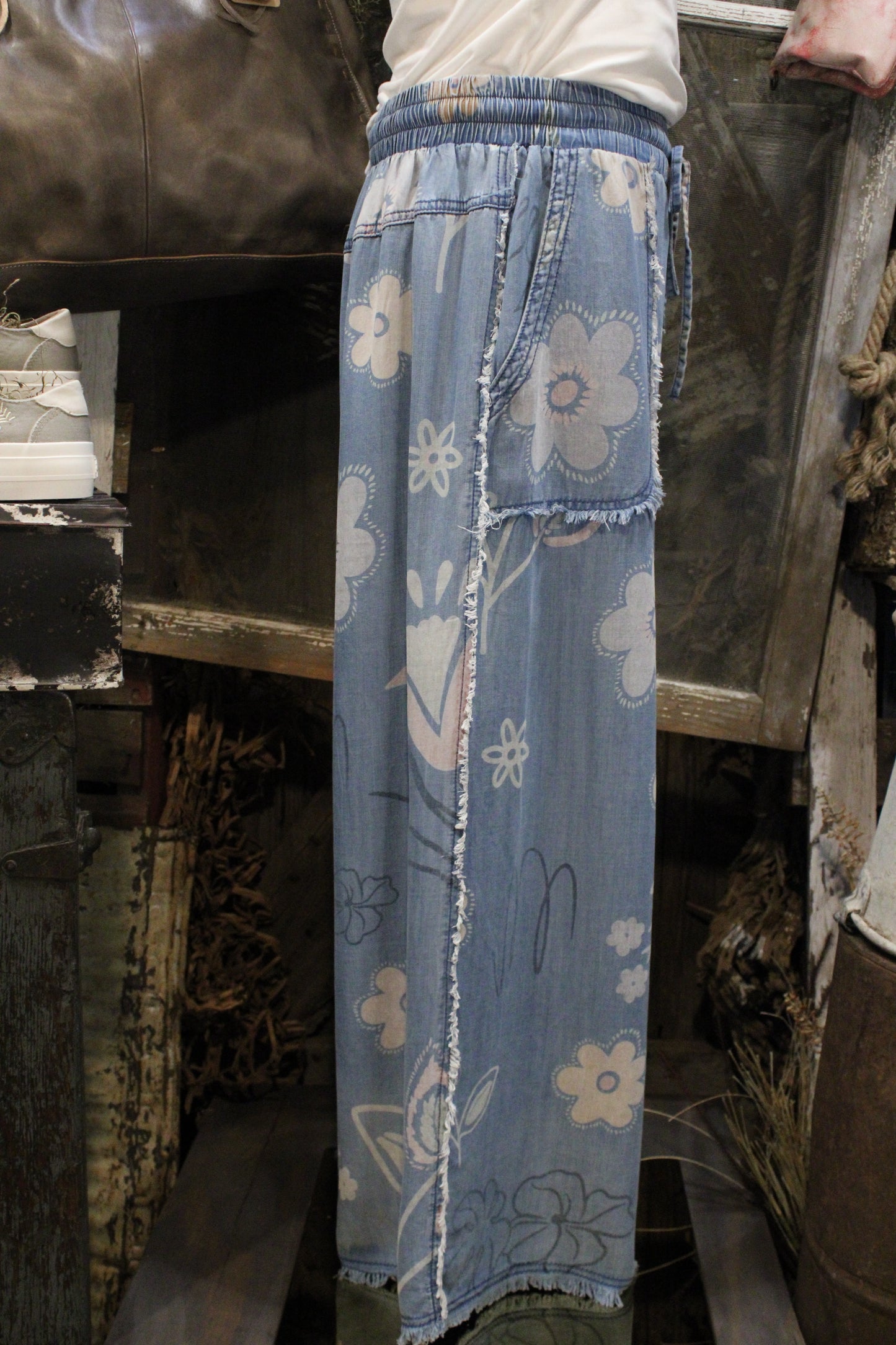 Floral Faded Chambray Pants