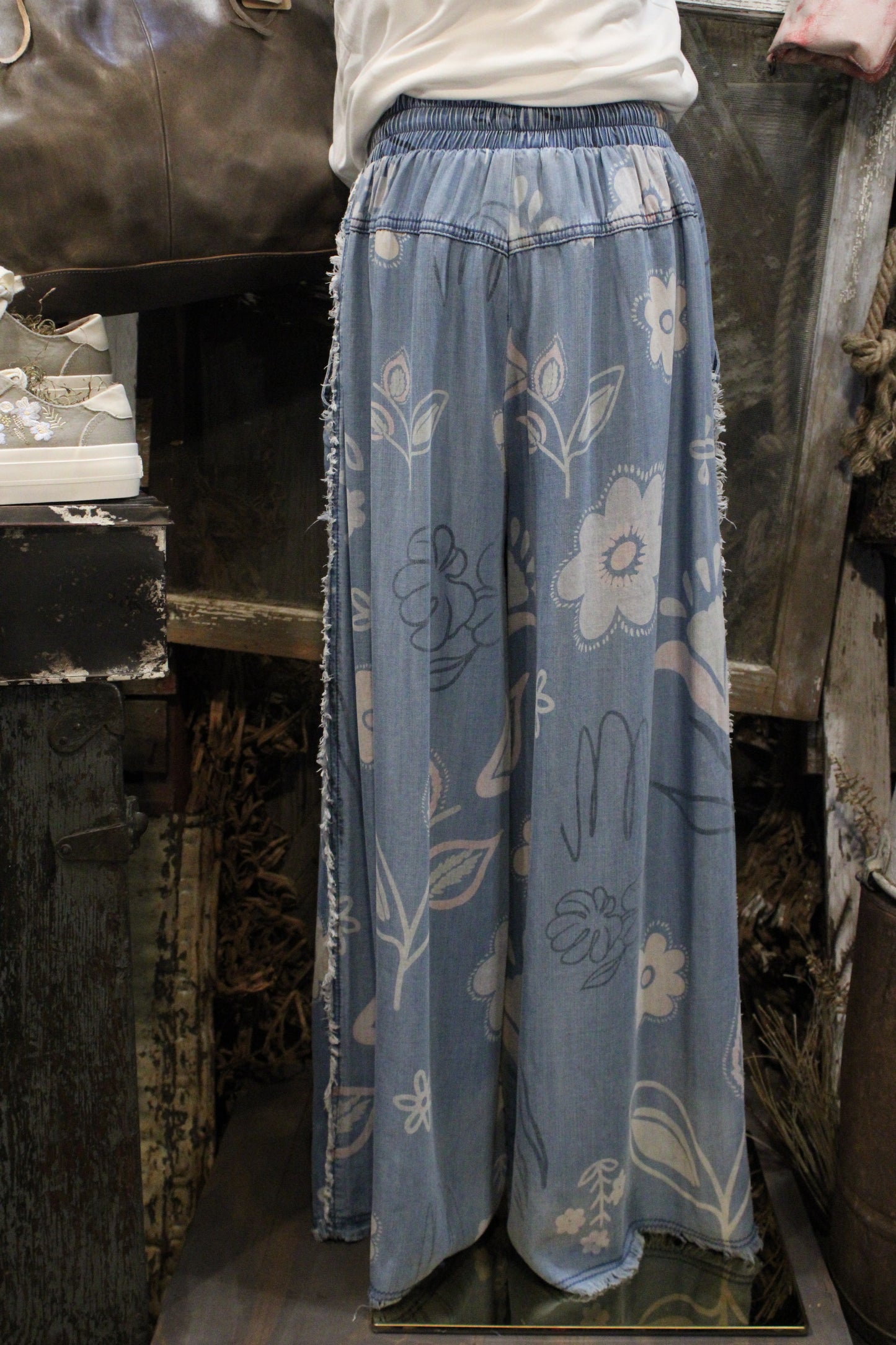 Floral Faded Chambray Pants