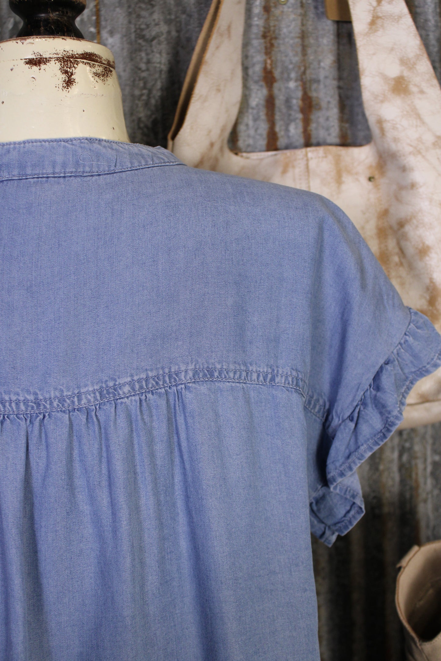 Bluebell Ruffle Chambray Blouse
