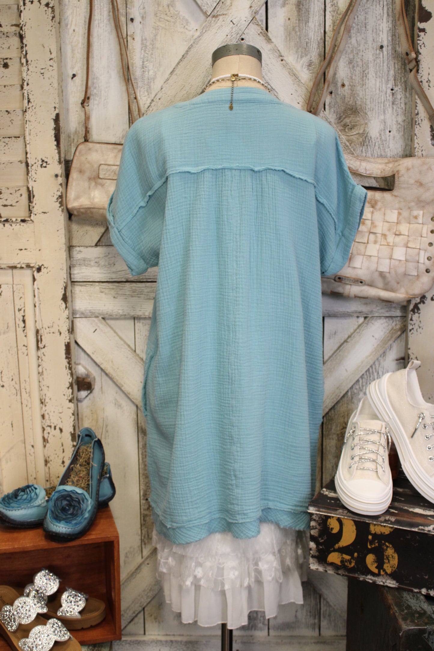 Simple And Sweet Dusty Teal Gauze Dress