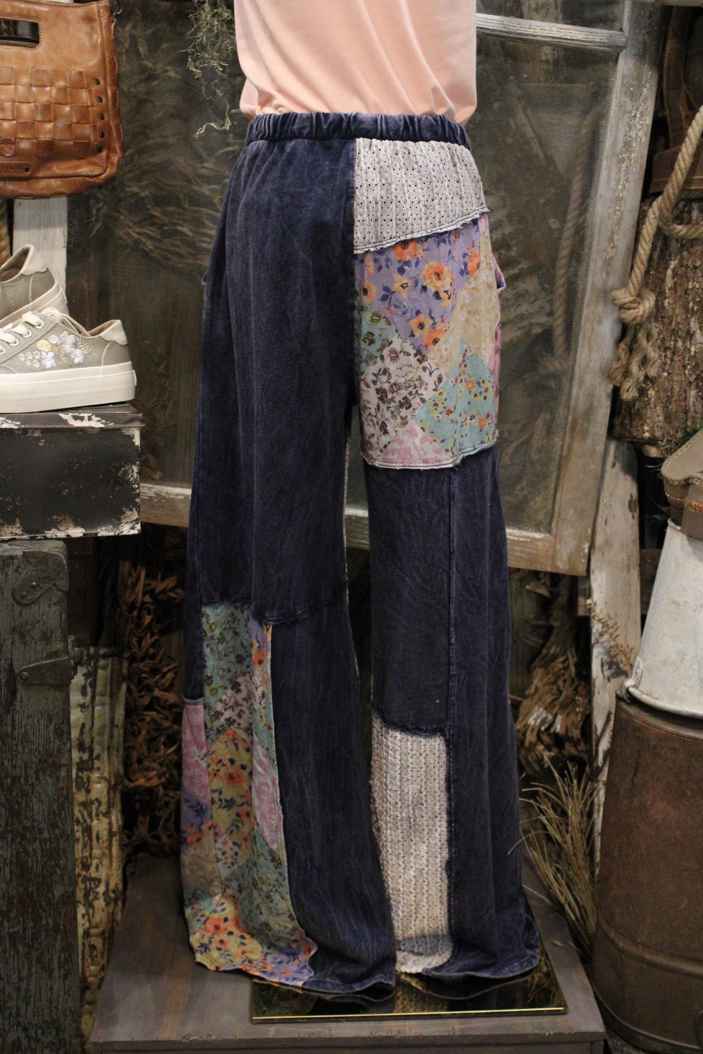 Navy Floral and Eyelet Pants