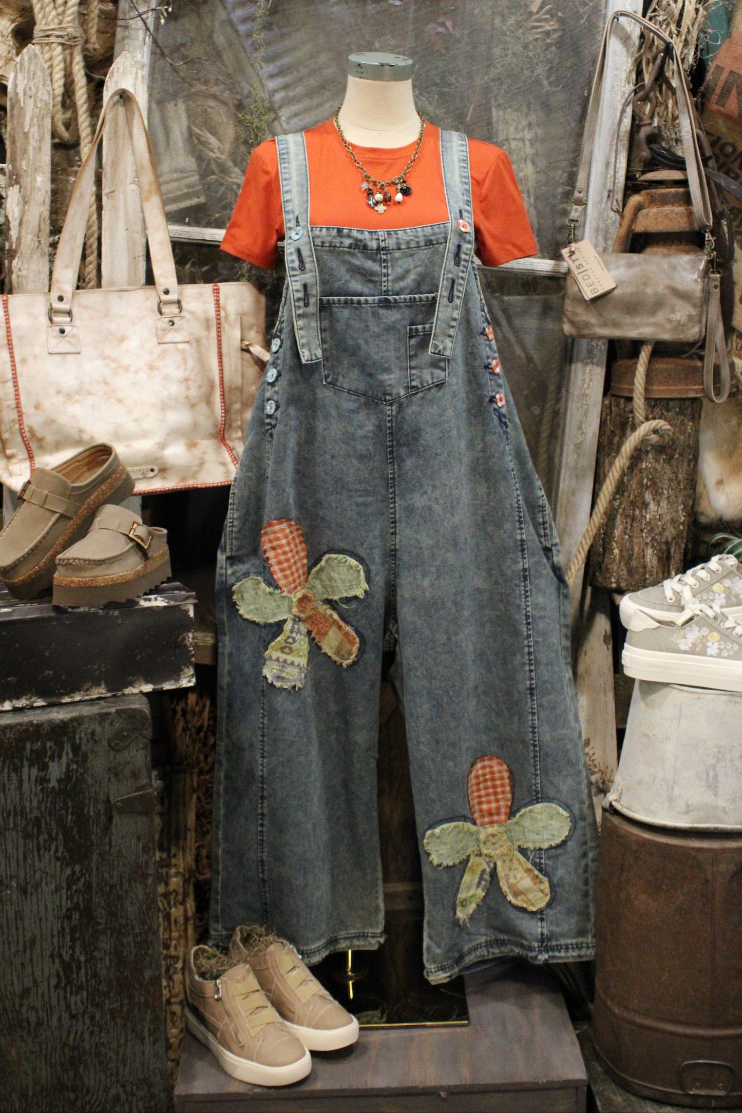 Flower Patch Denim Overalls