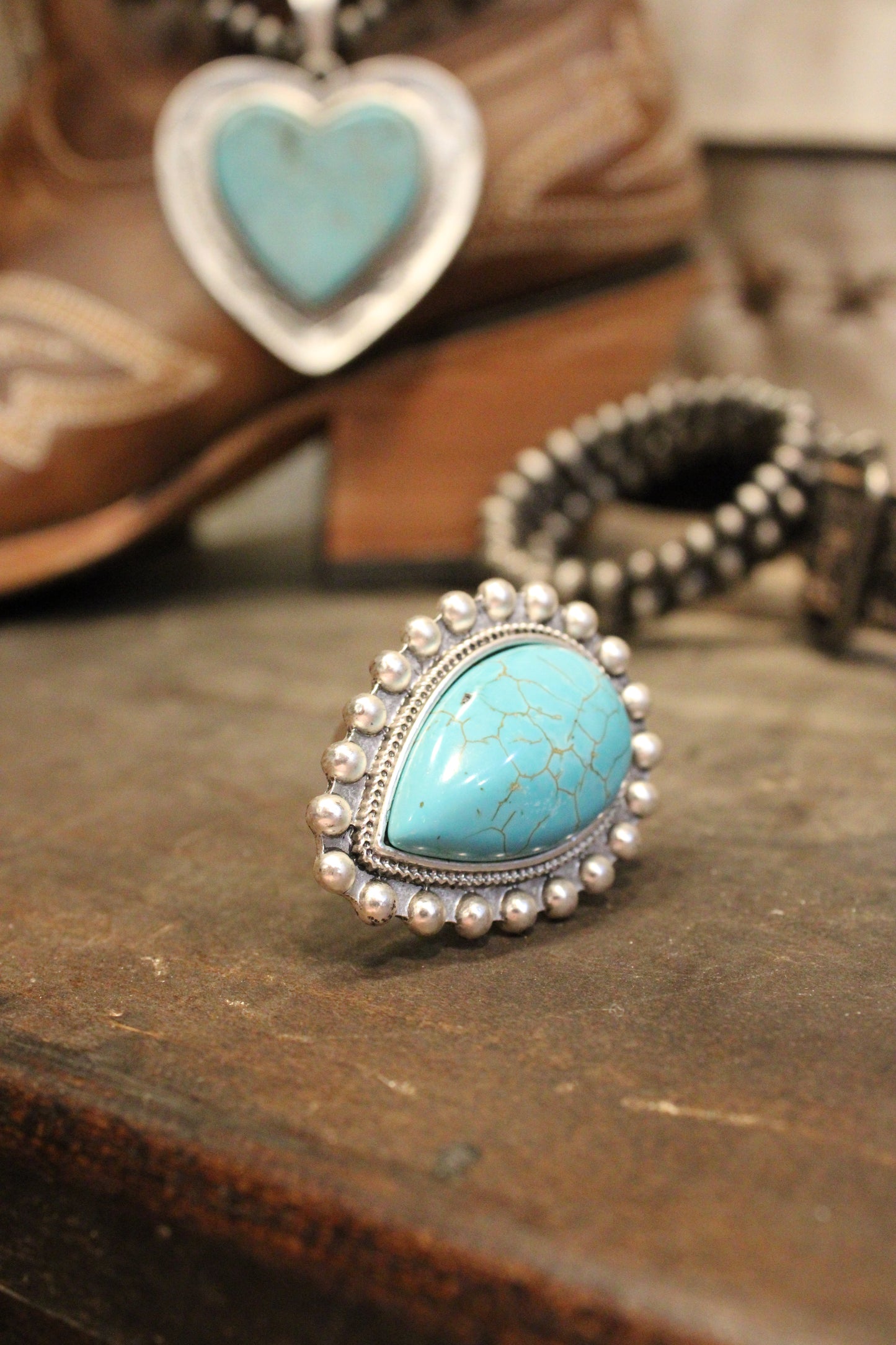 Large Tear Drop Turquoise Adjustable Ring