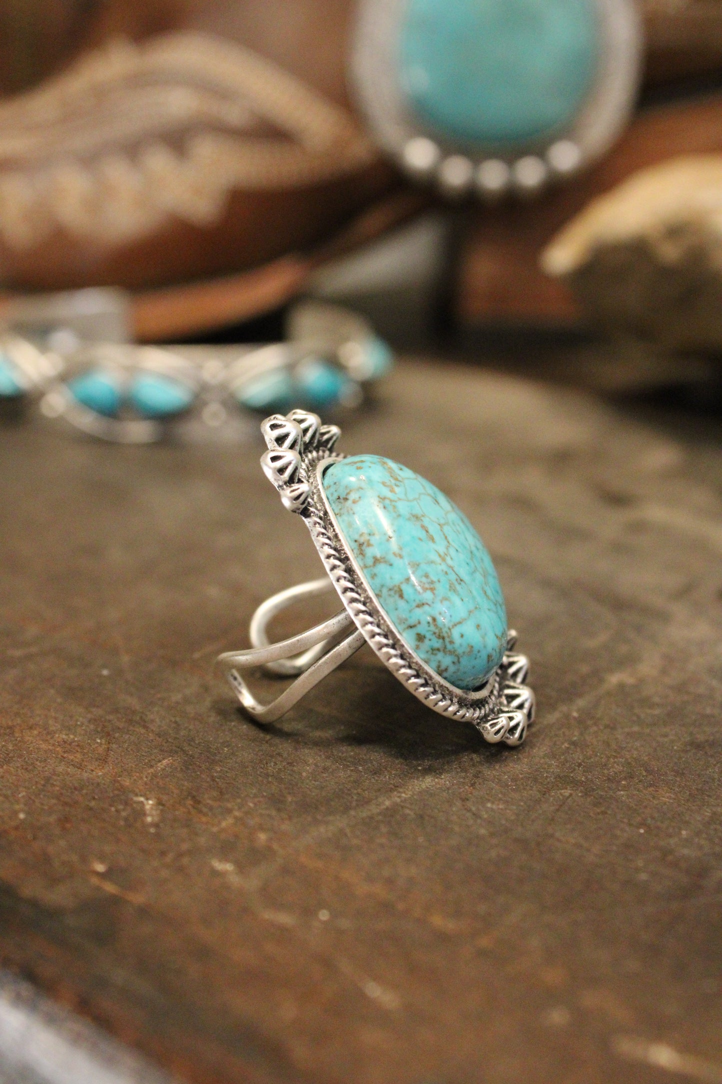 Large Star Kissed Turquoise Adjustable Ring