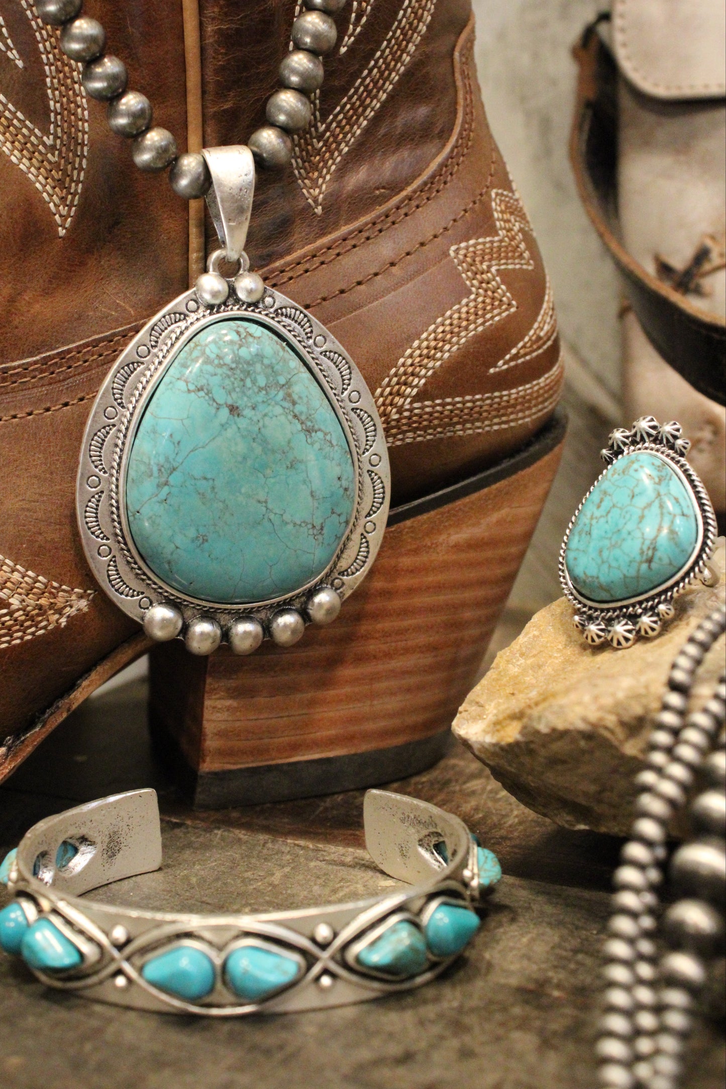 Large Star Kissed Turquoise Adjustable Ring