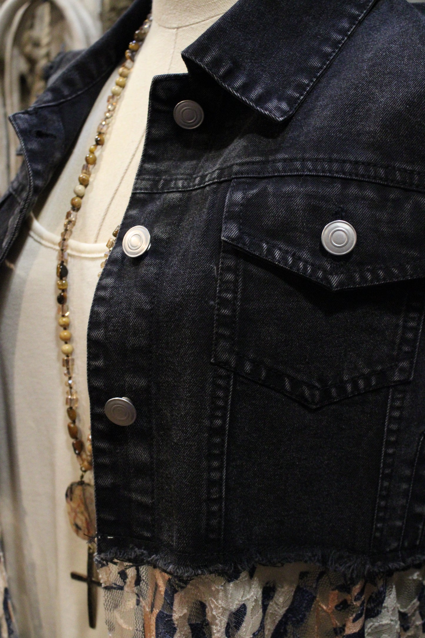 Flirting Denim Black Leopard Vest