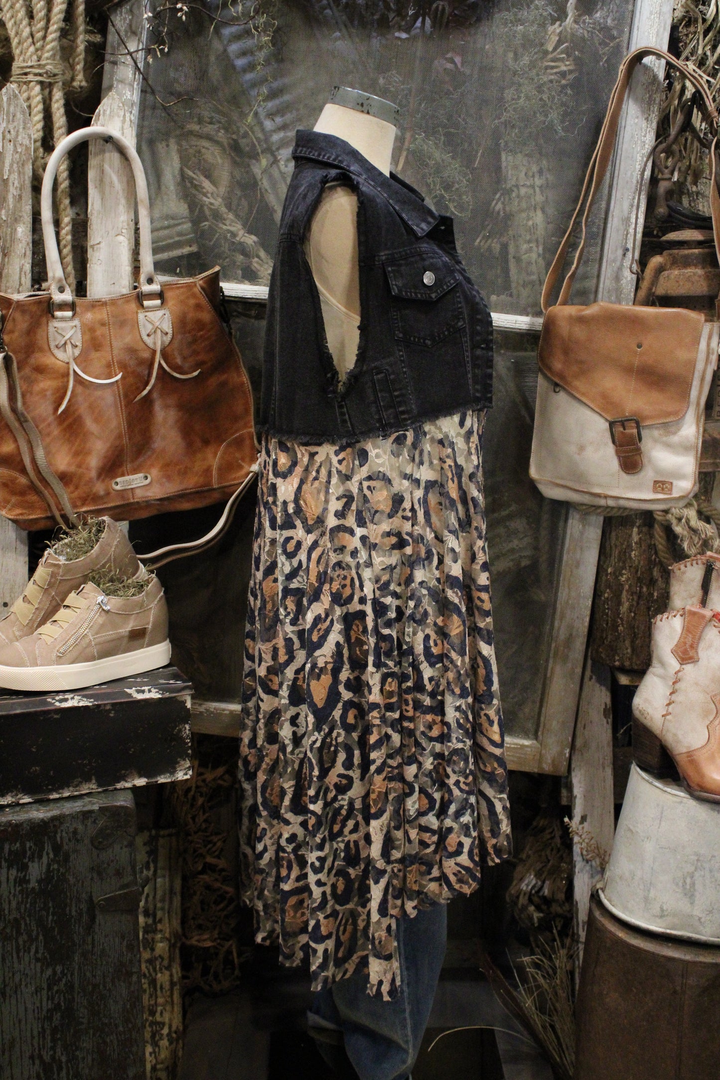 Flirting Denim Black Leopard Vest