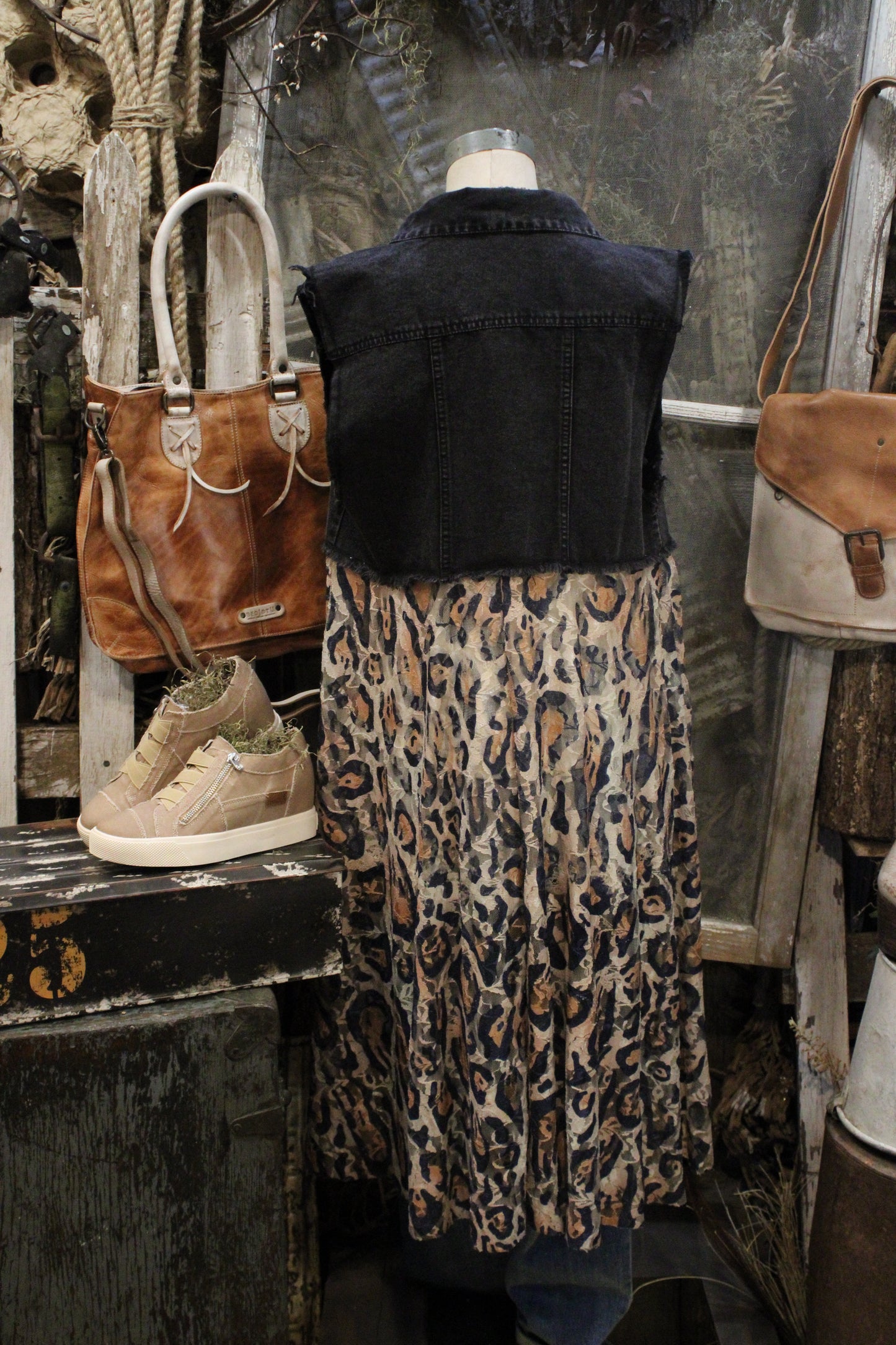 Flirting Denim Black Leopard Vest