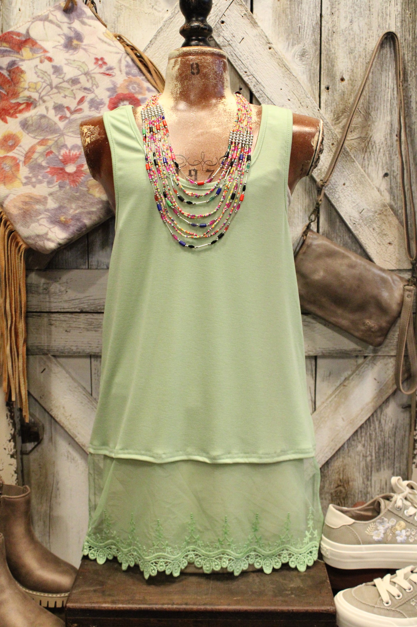 Skip Along Green Apple Lace Tank