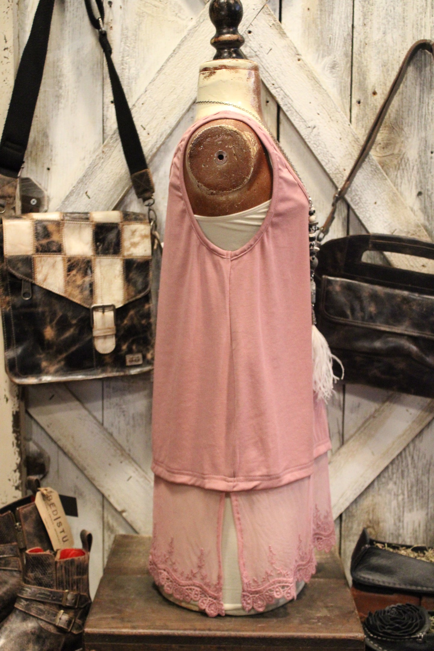 Skip Along Dusty Rose Lace Tank