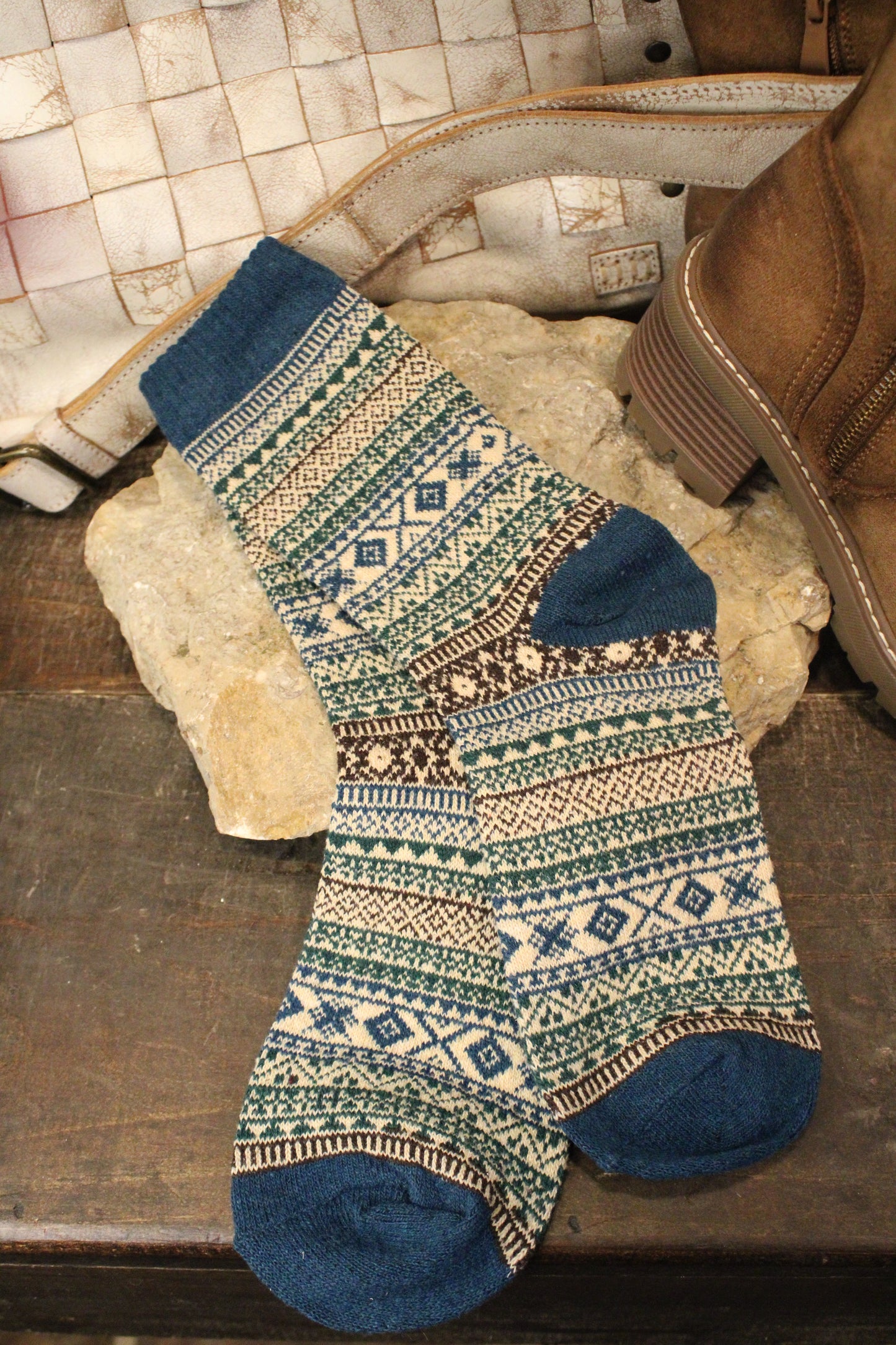 Nordic Knit Teal Socks