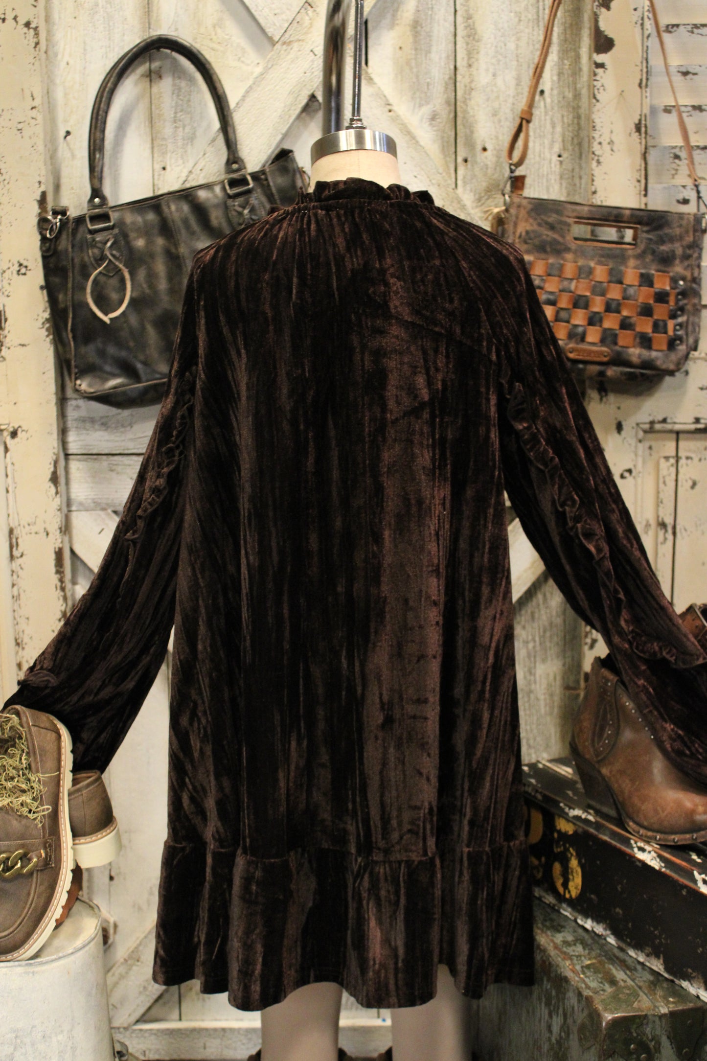 Dark Chocolate Crushed Velvet Dress