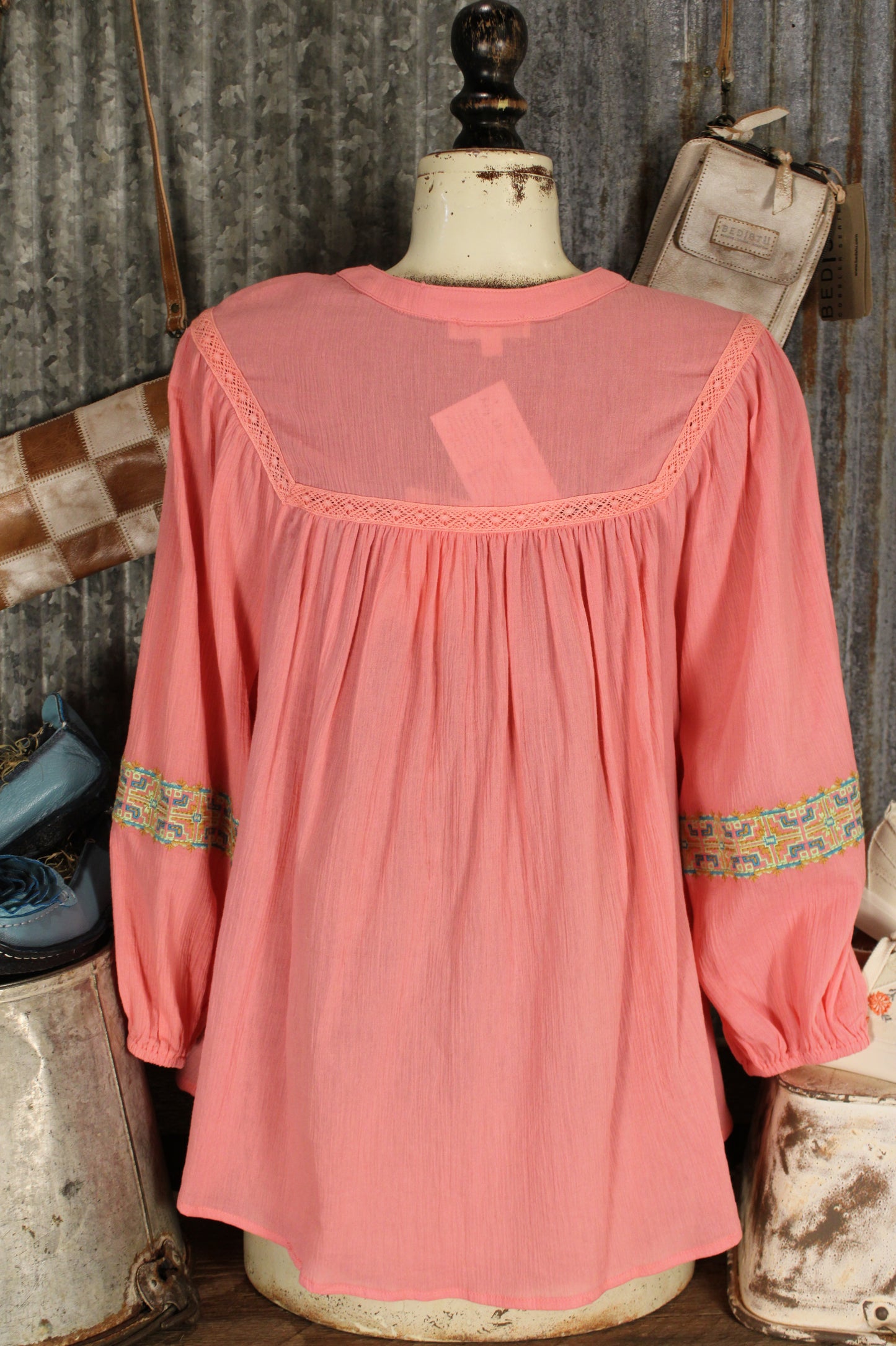 Aztec Coral Blouse