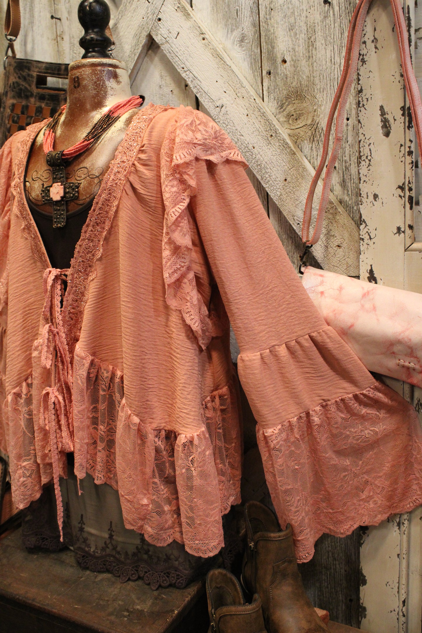 Peachy Pink Lace Kimono