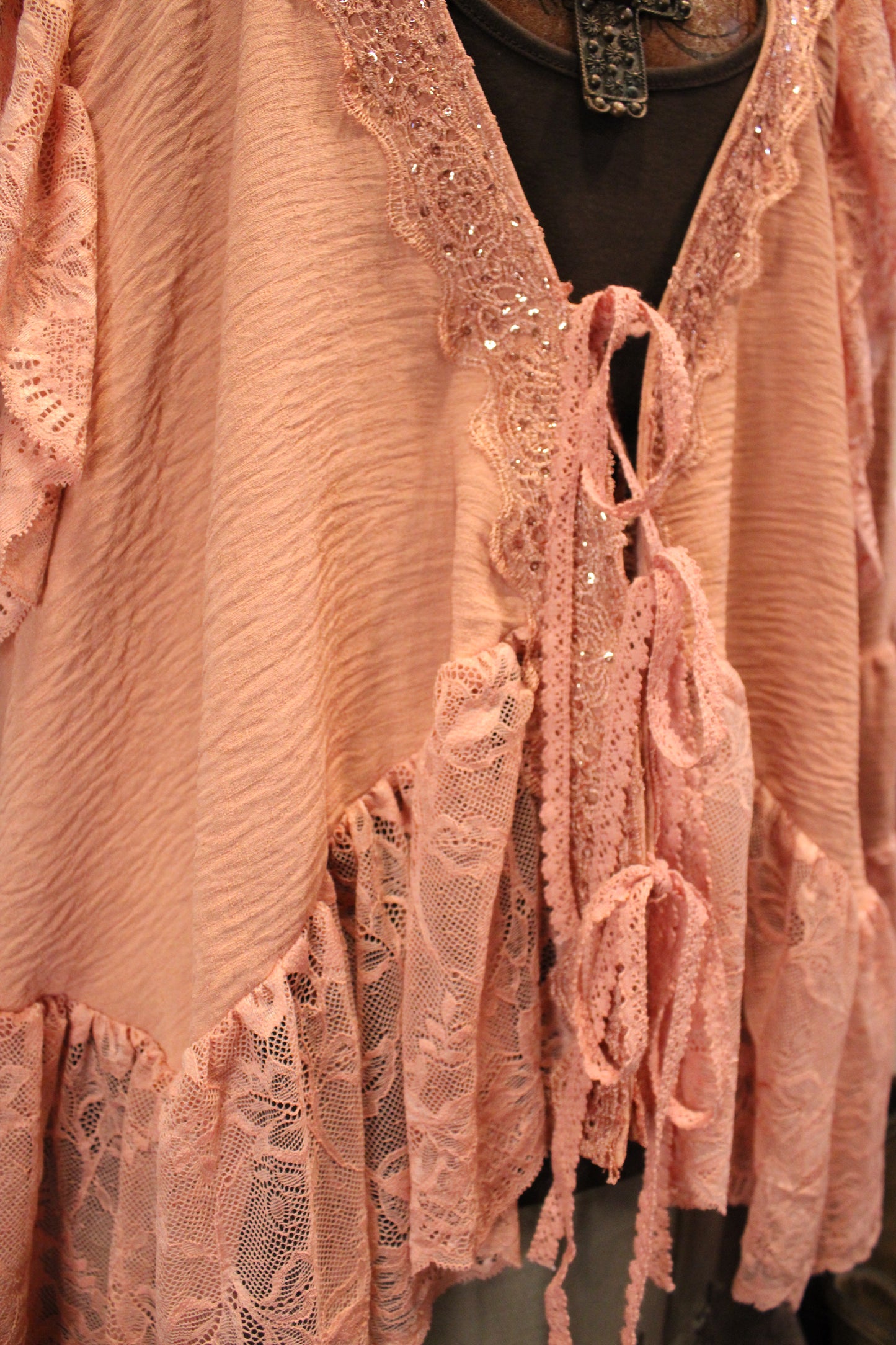 Peachy Pink Lace Kimono