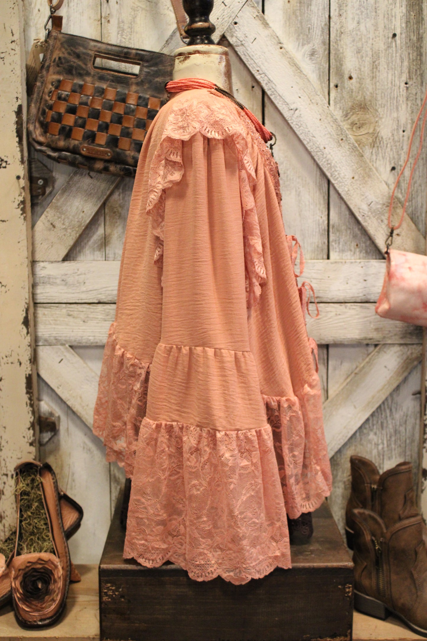 Peachy Pink Lace Kimono