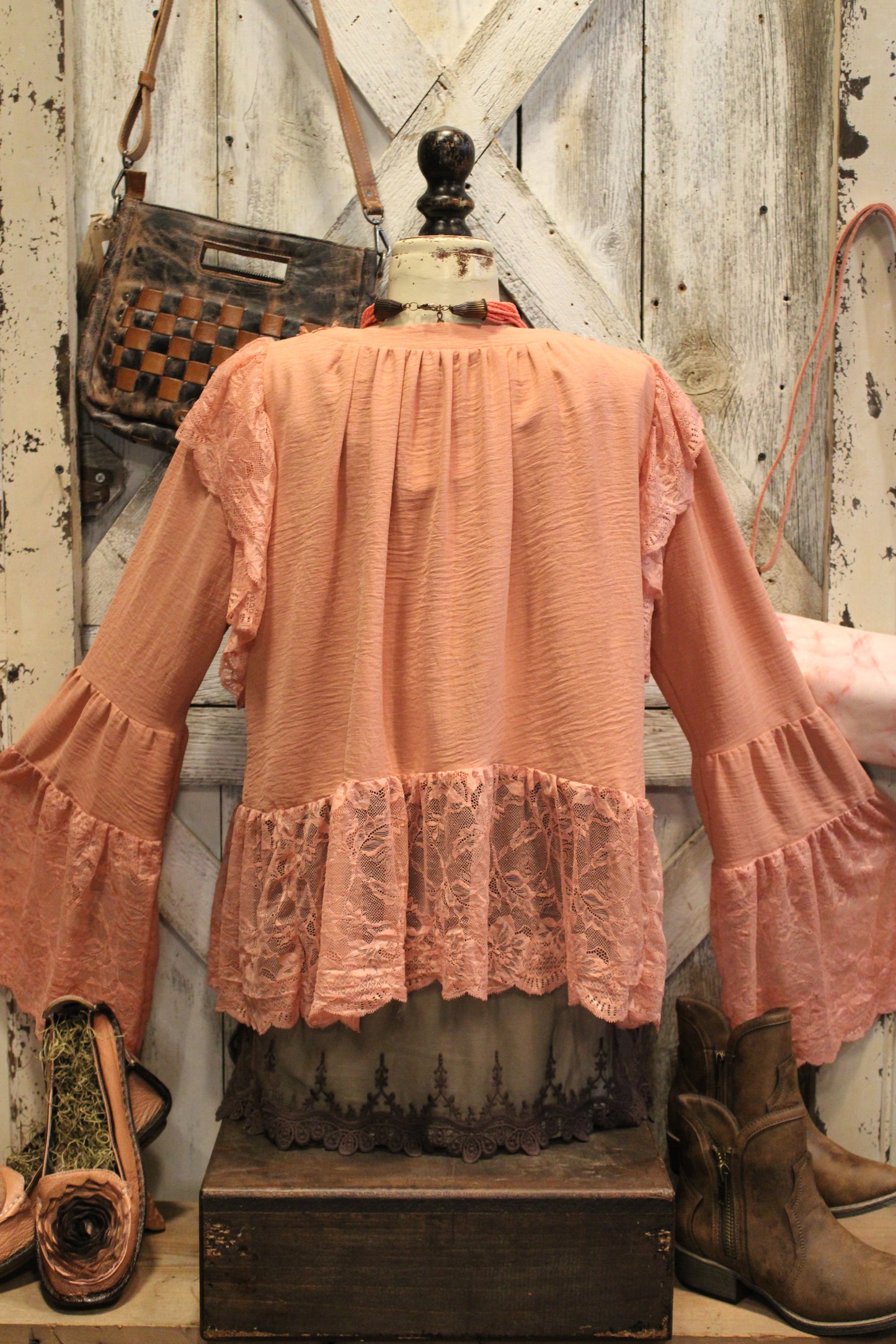 Peachy Pink Lace Kimono