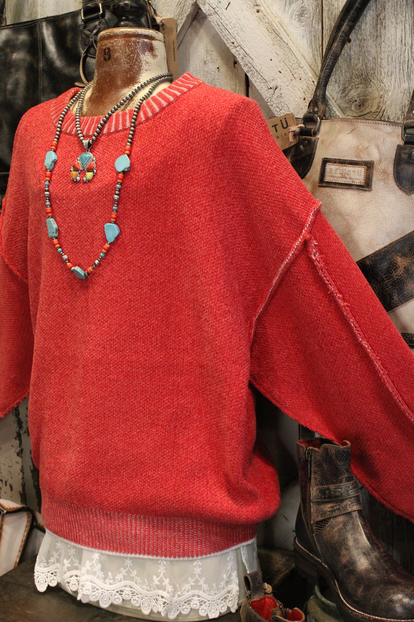 Woven Beauty Dark Red Sweater