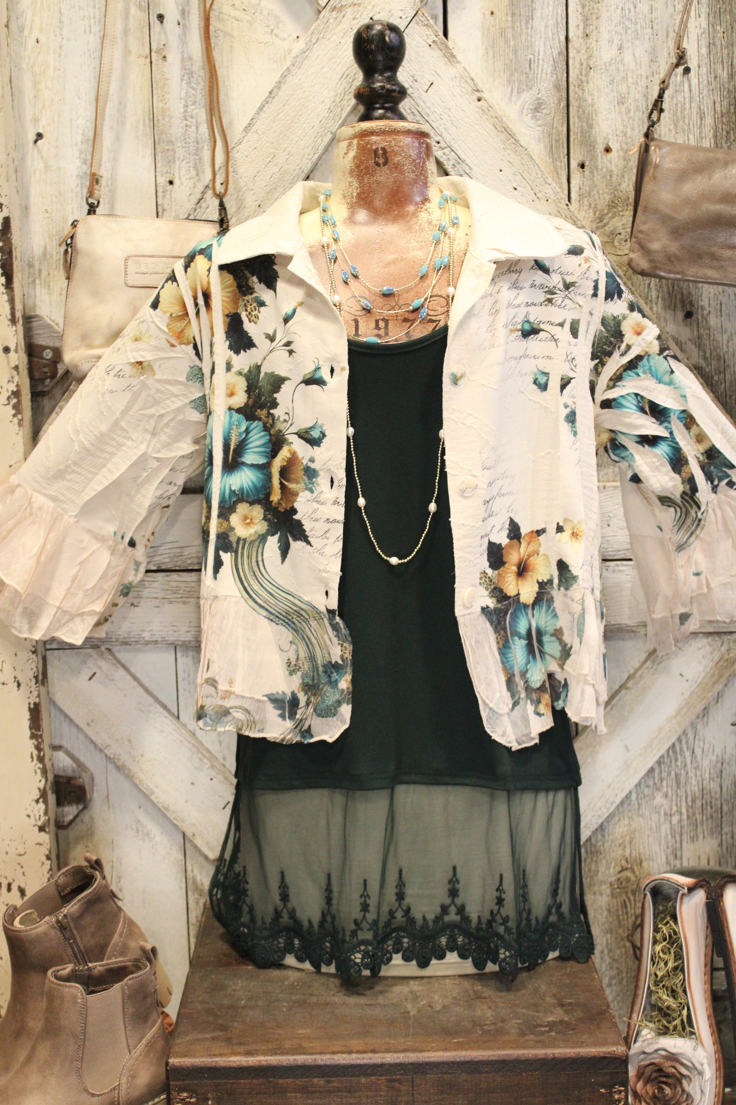 Petals and Poetry Teal Hibiscus Jacket